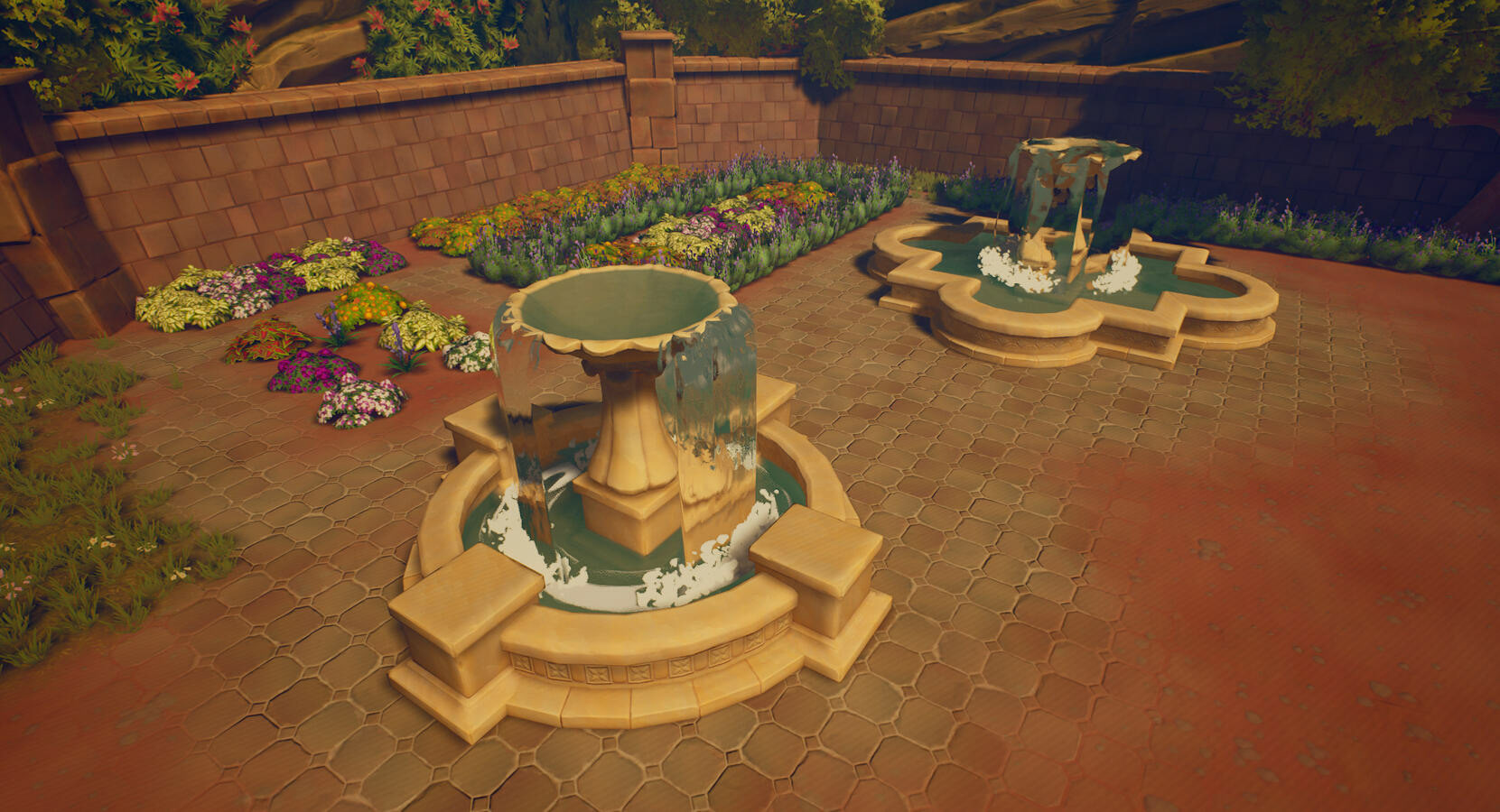 Fountains (with the first version of the water shader).