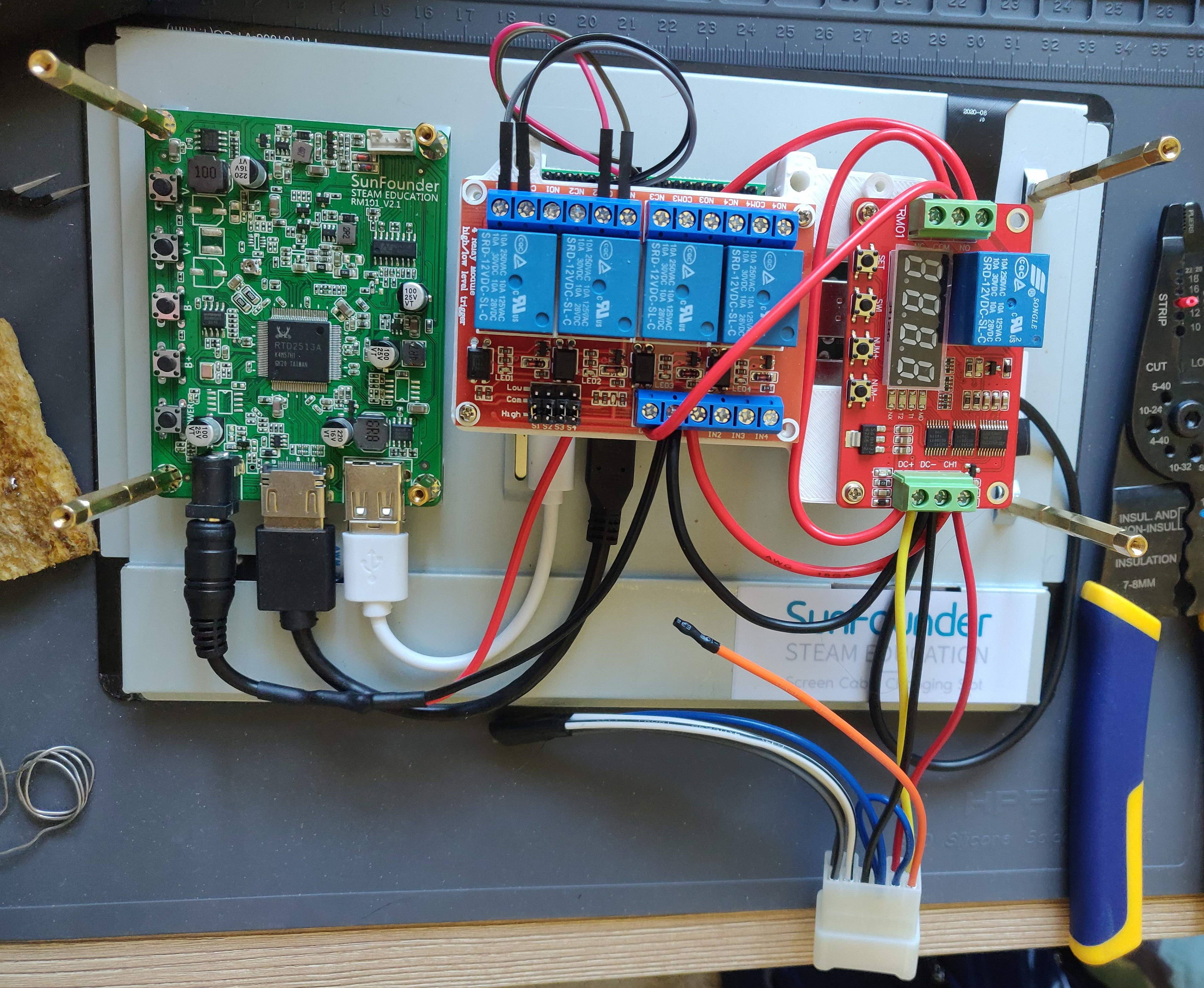 First prototype, relays, and timer relay installed.