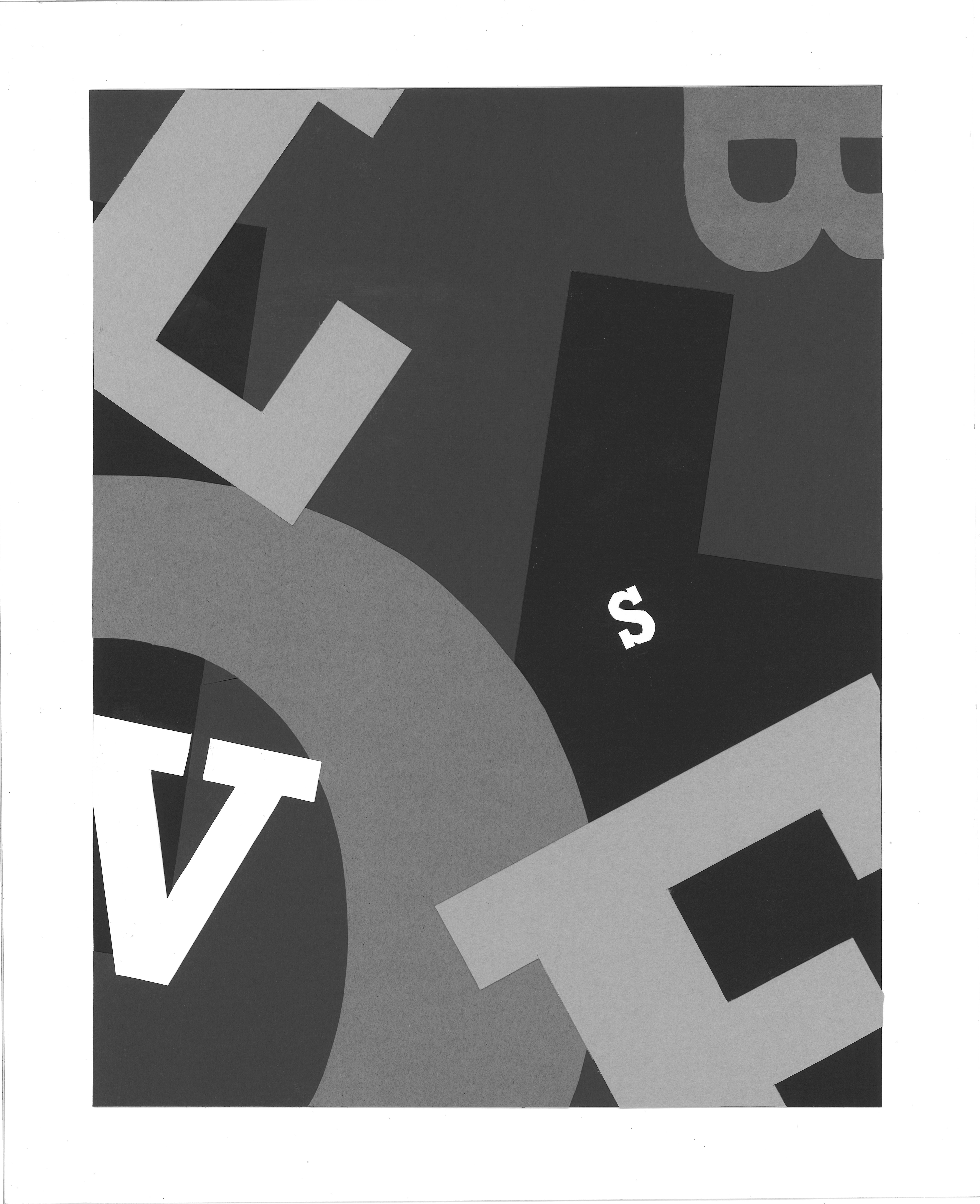 Made from cut paper in grayscale