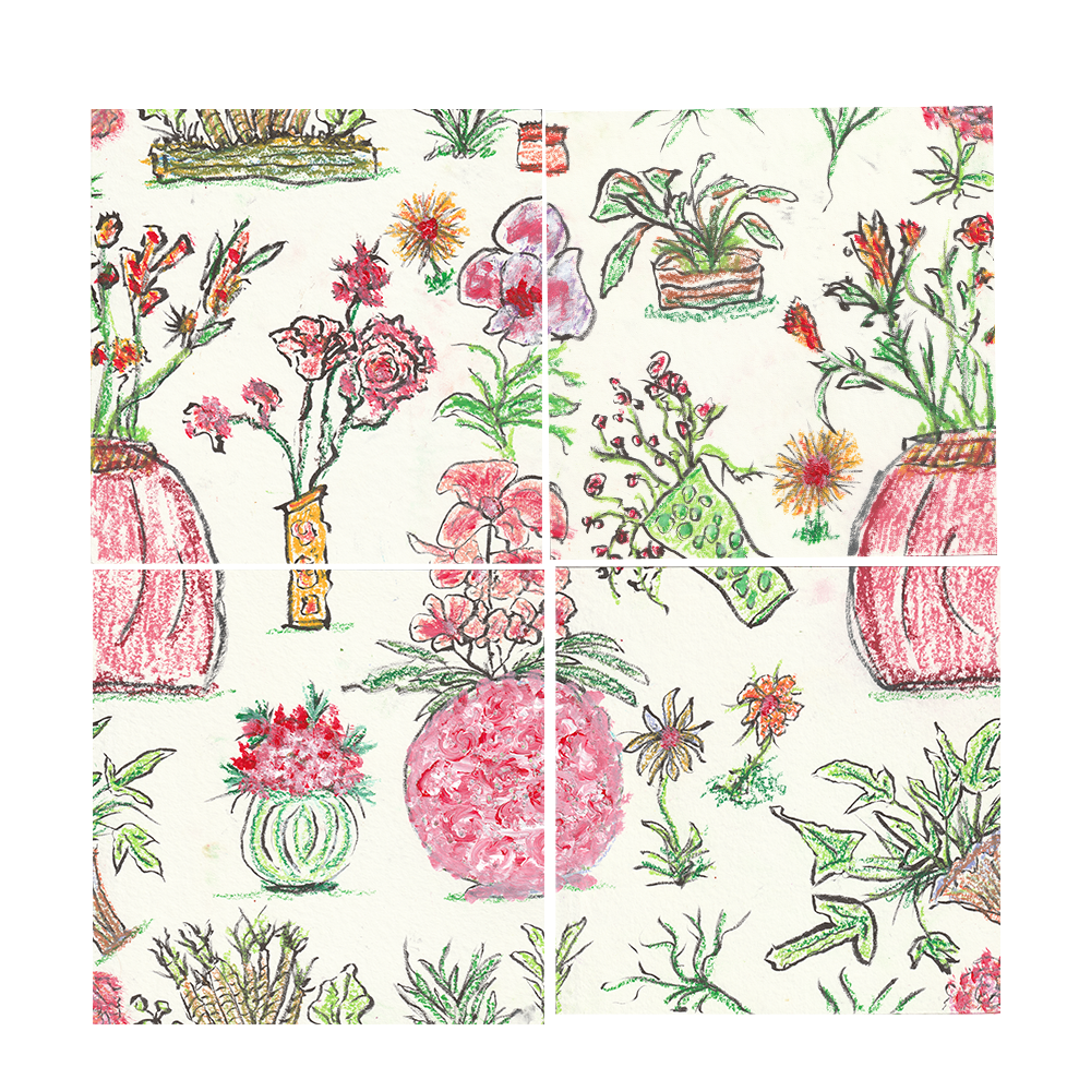 Hand-Drawn, Hand-Painted - 4 sq 8.5x8.5 ea