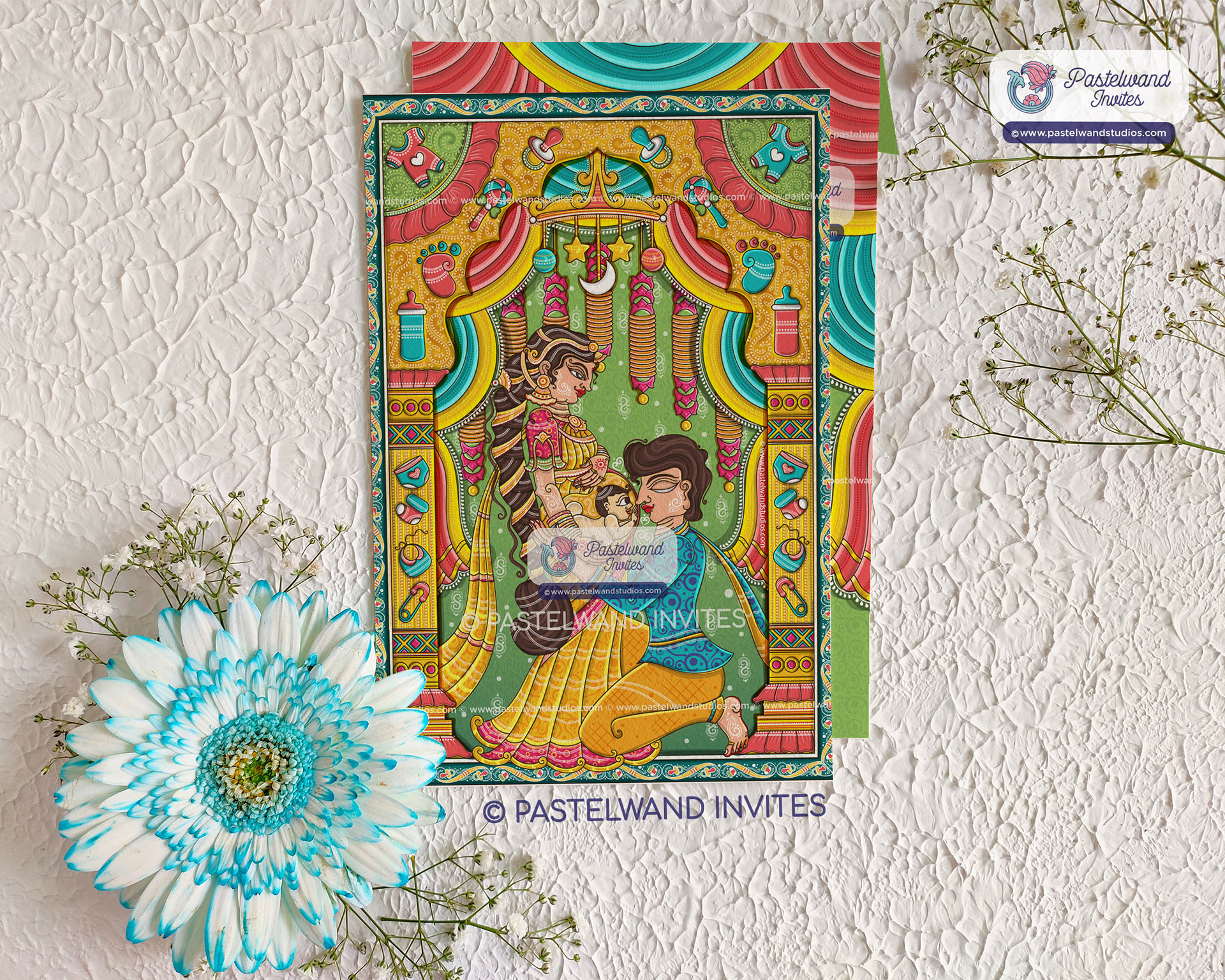 Odisha Pattachitra - Baby shower illustration in Indian Folk Art style, pattachitra done digitally in Adobe Illustrator