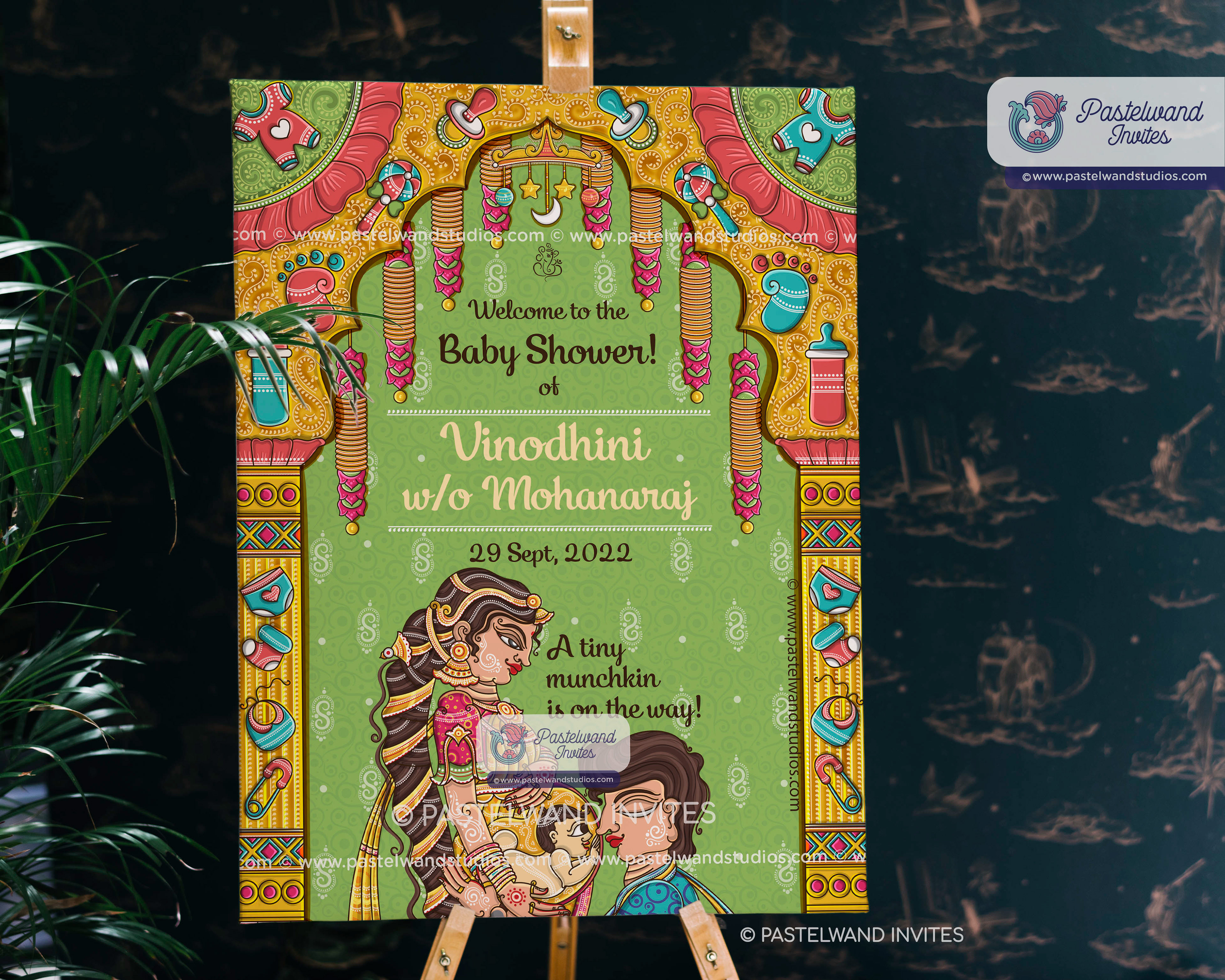 Odisha Pattachitra - Baby shower illustration in Indian Folk Art style, pattachitra done digitally in Adobe Illustrator