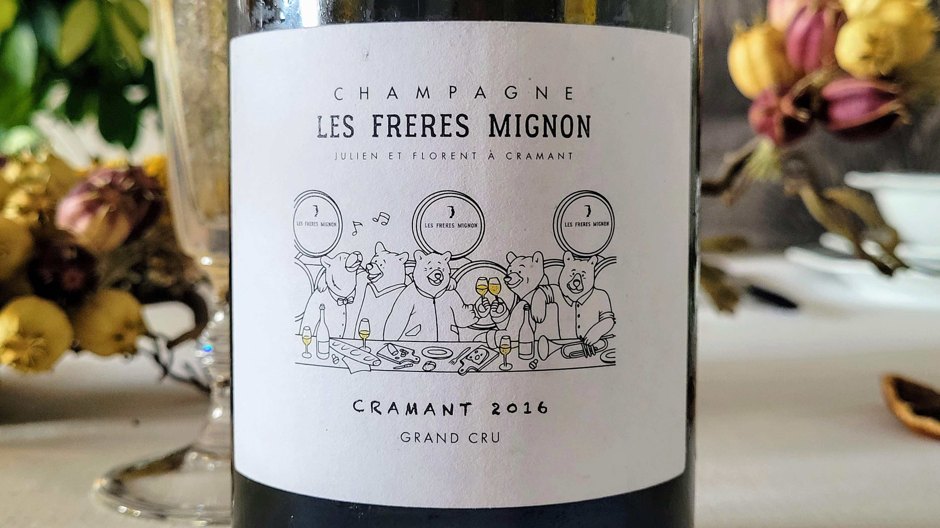 Étiquette illustrée de la cuvée Cramant 2016 du Champagne Les Frères Mignon