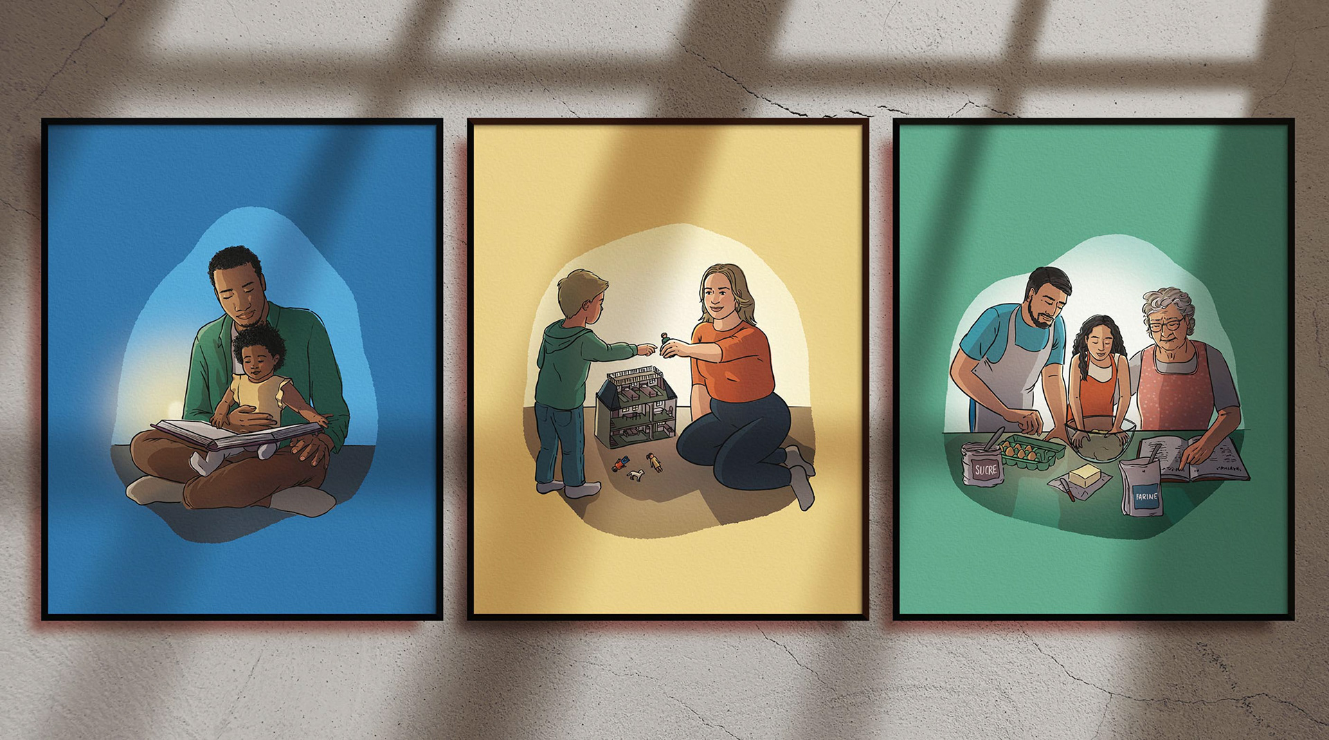 Affiches comportant des illustrations pédagogiques servant d'outil de prévention en orthophonie auprès des familles