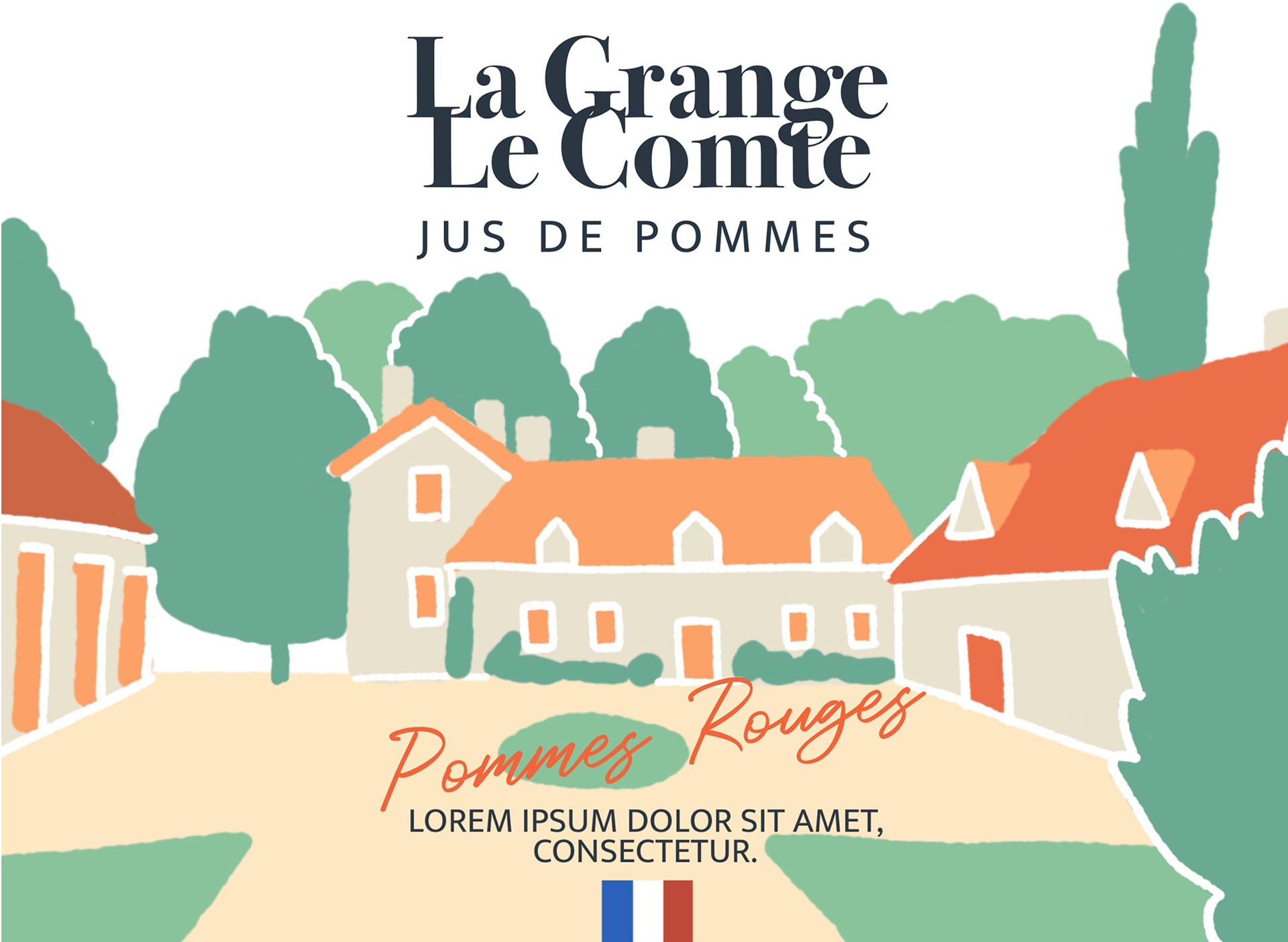 Croquis d'une étiquette de jus de pommes alternative