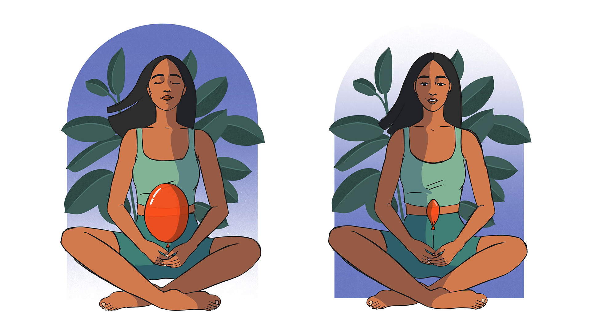 Illustrations de la respiration abdominale en sophrologie pour les livres pratiques sur le bien-être
