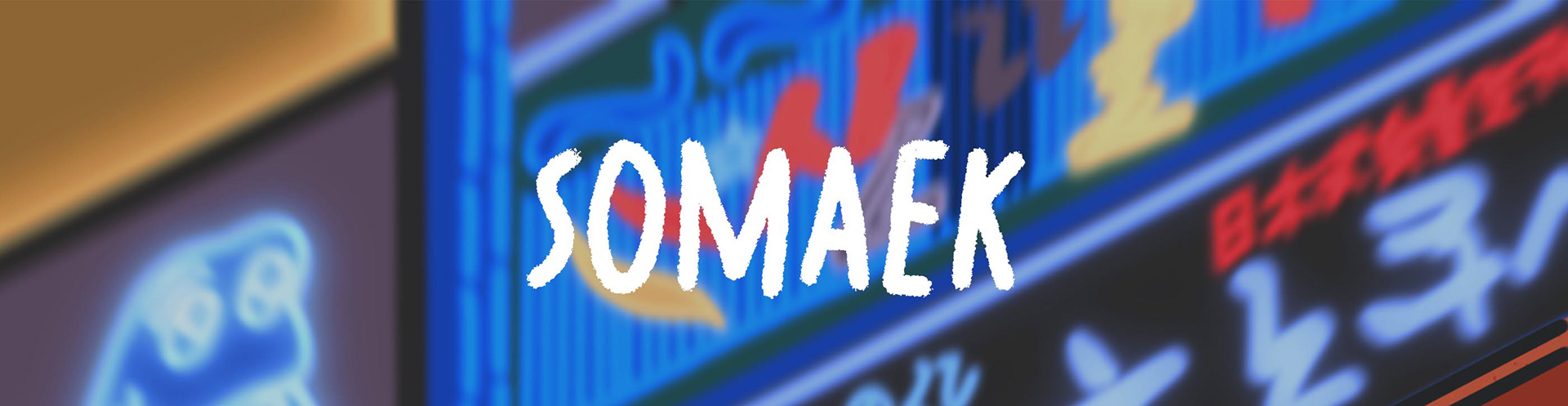 Titre "somaek" sur une illustration de néons en arrière-plan