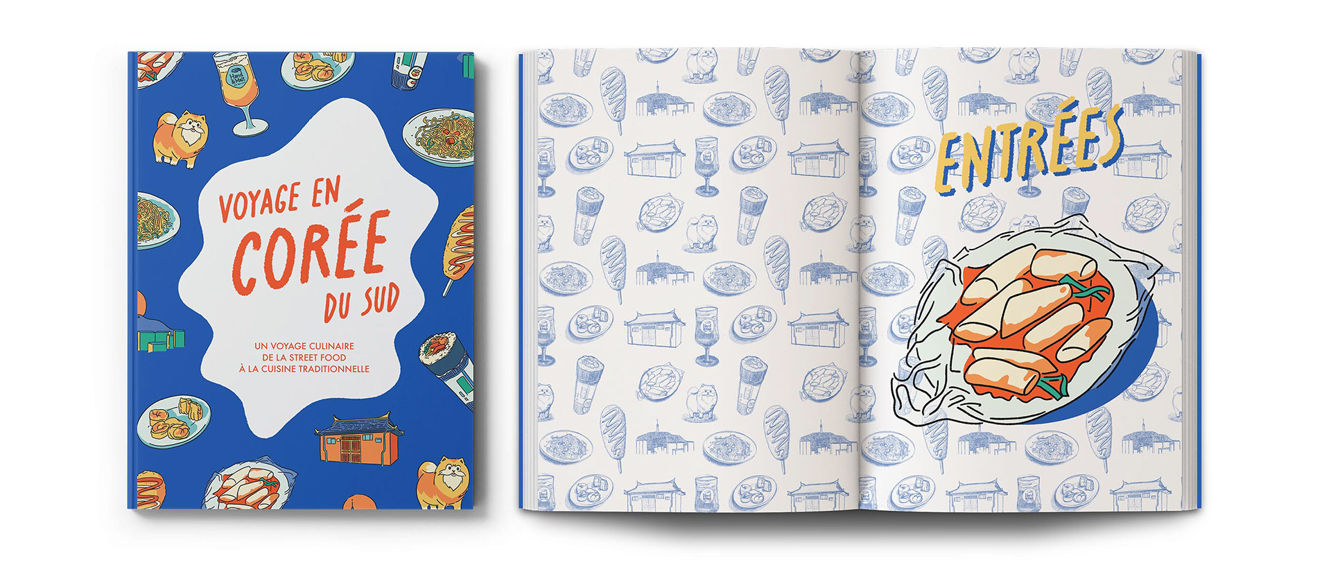 Maquette d'un livre de cuisine illustré sur la Corée du Sud