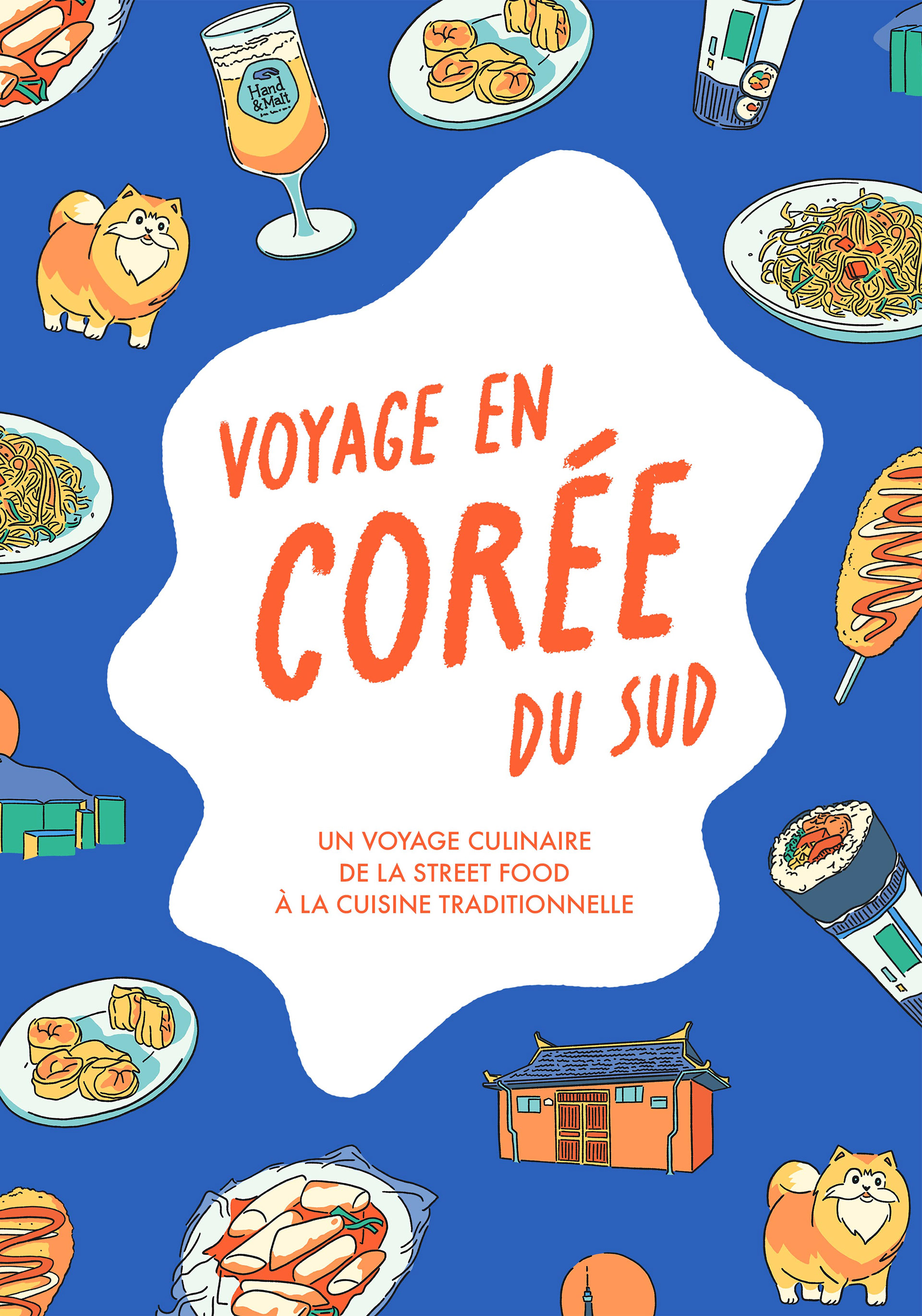 Couverture d'un livre de cuisine sur la Corée du Sud, composée de vignettes