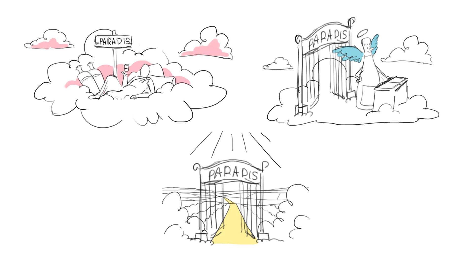 Croquis pour une étiquette de vin sur le thème "chemin de paradis"