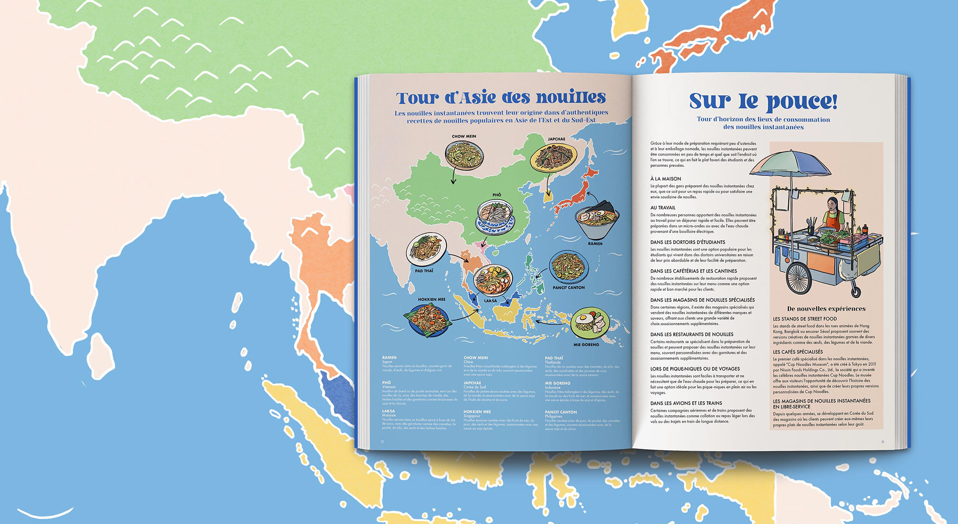 Maquette d'un livre de cuisine comportant une page avec une carte illustrée