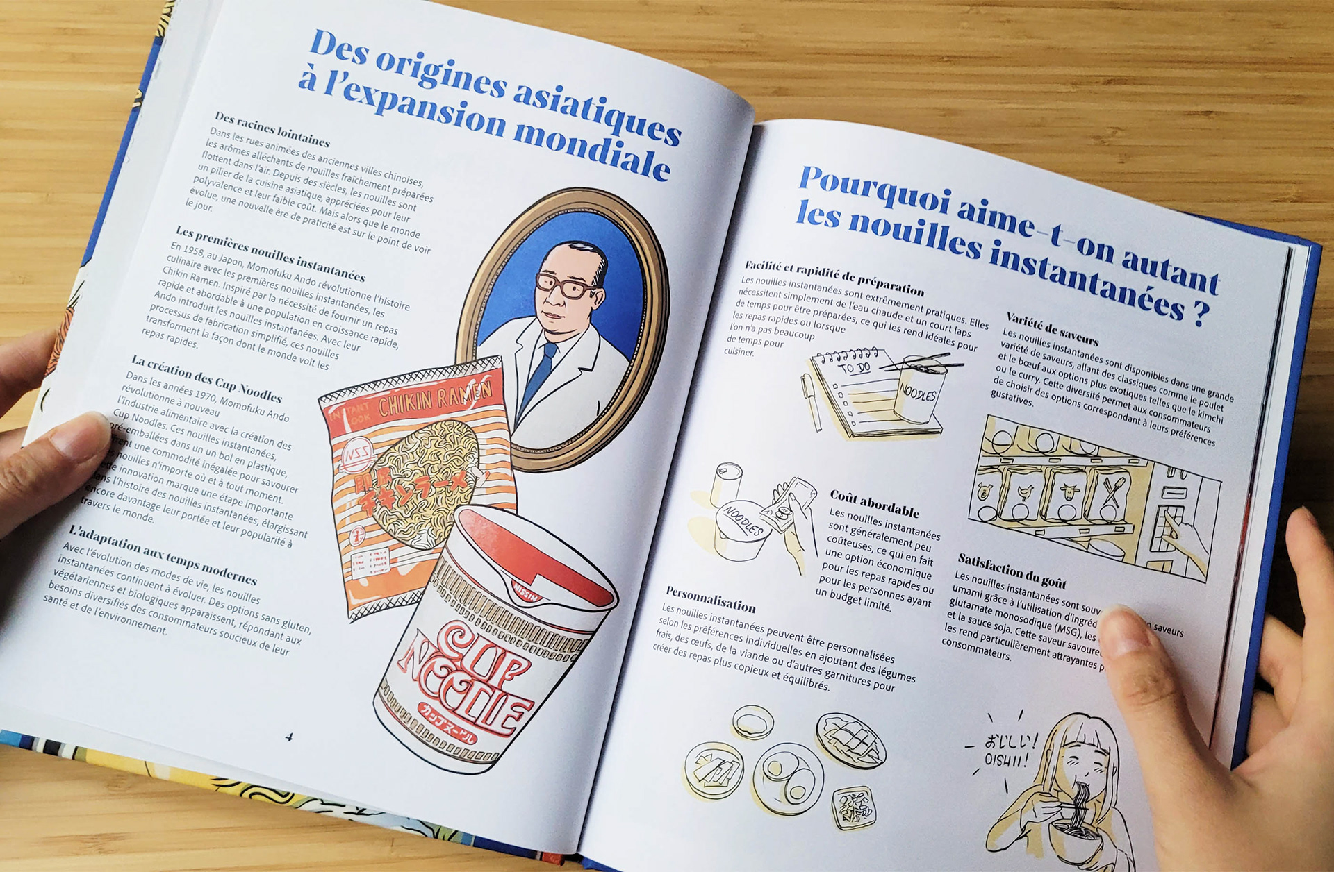 Pages intérieures d'un livre de cuisine illustré sur les nouilles instantanées