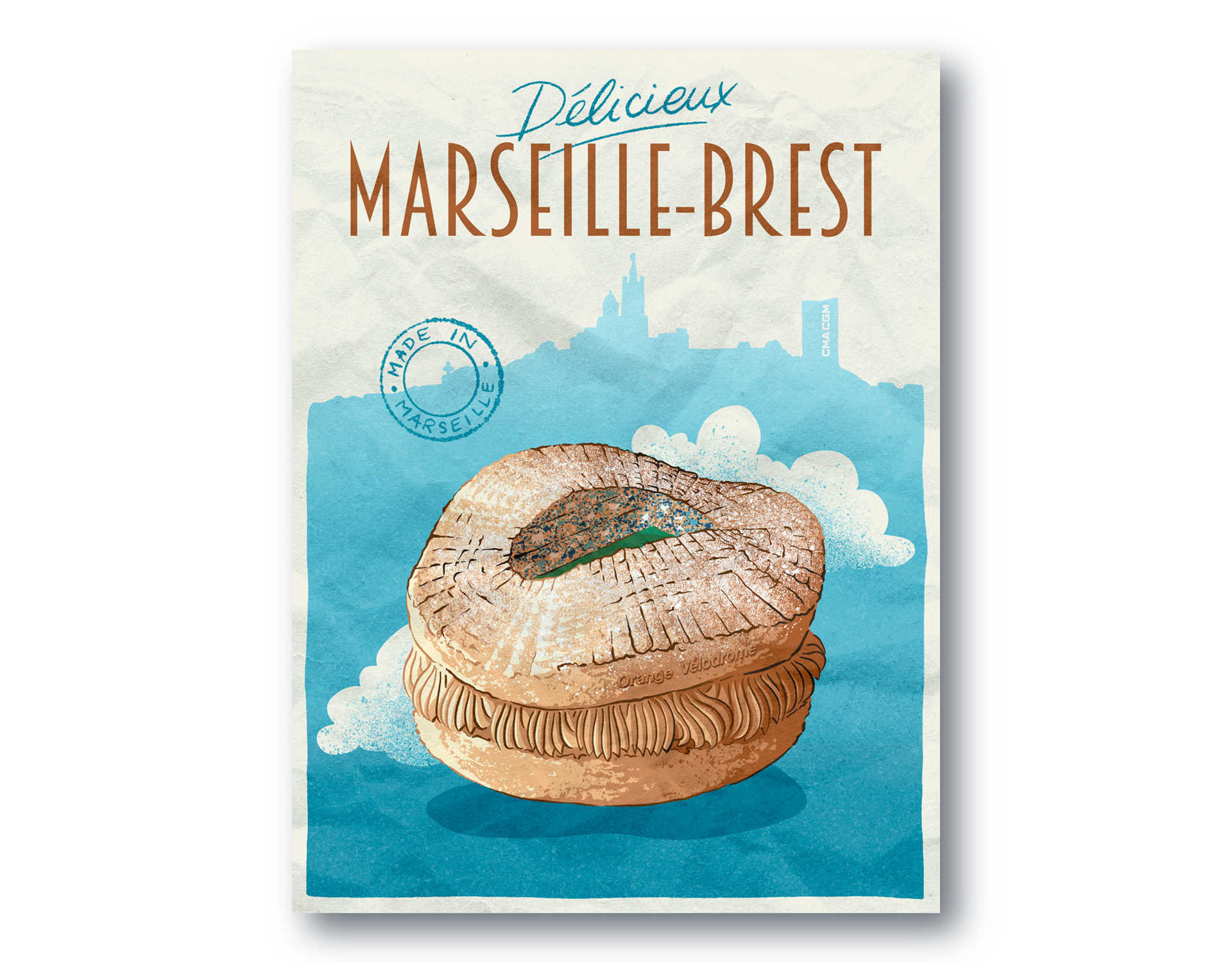 Affiche illustrée pour un match de l'Olympique de Marseille contre le club de Brest