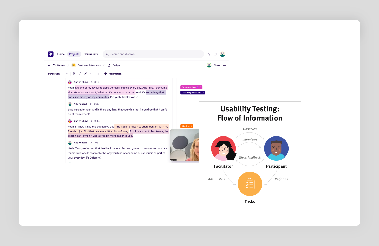 user interviews captured on dovetail app