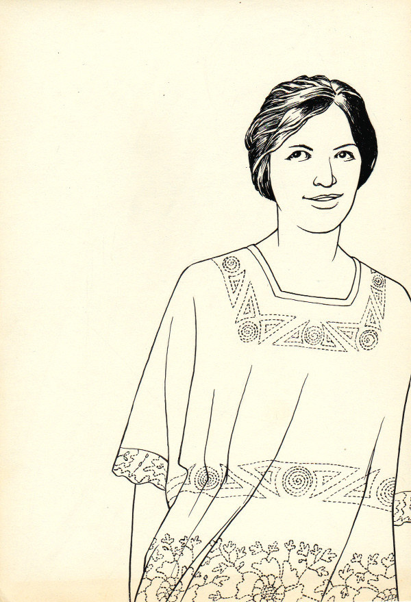 A woman in 1920s dress smiling and looking to the side