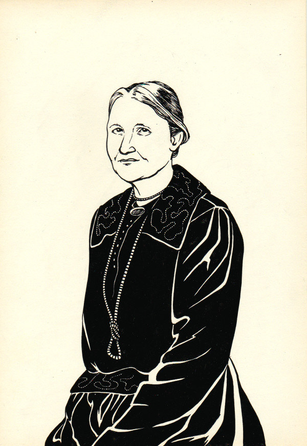 An old woman in a velvet dress