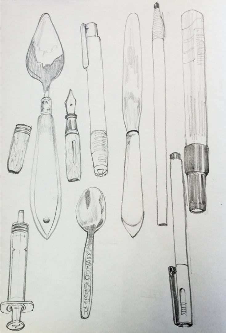Pencil drawing of pens