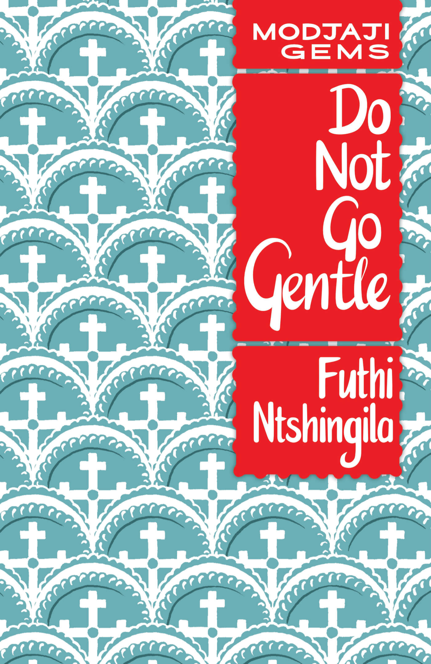 A book cover featuring a red title banner over a repeat pattern of blue biscuits