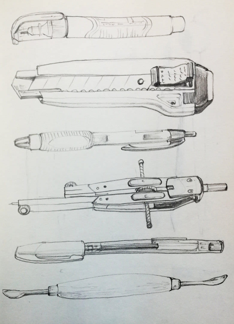 Pencil drawing of craft tools