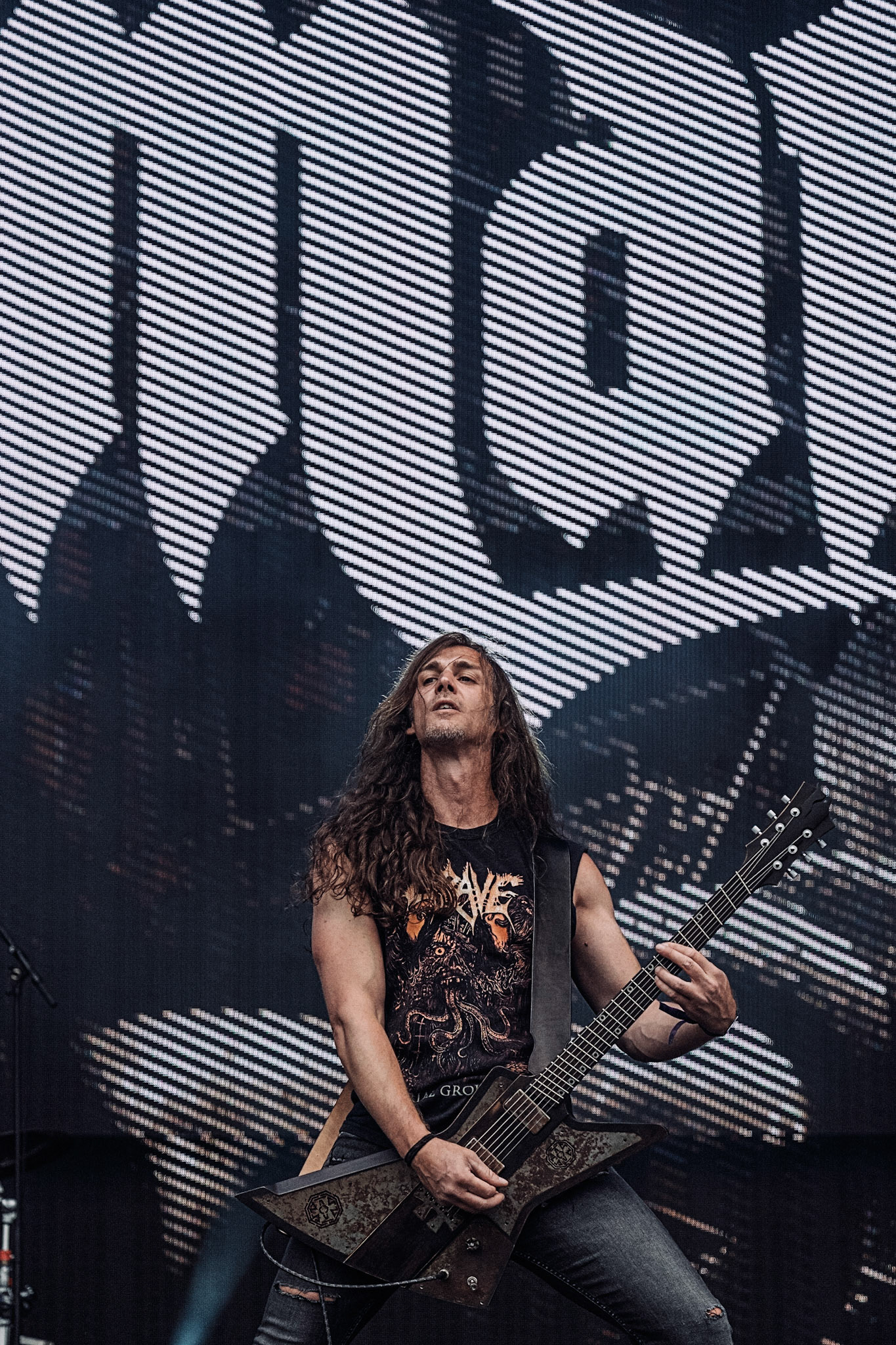France, Clisson, 2022-06-25. Nightmare, french power metal band. 15th edition of Hellfest, the famous metal festival back after 2 years of postponement, for an exceptional double edition. Photography by Maxime Gruss / Hans Lucas.France, Clisson, 2022-06-25. Nightmare, groupe de power metal originaire de Grenoble. 15eme edition du Hellfest, le celebre festival de metal de retour apres 2 ans de report, pour une double edition exceptionnelle. Photographie de Maxime Gruss / Hans Lucas.