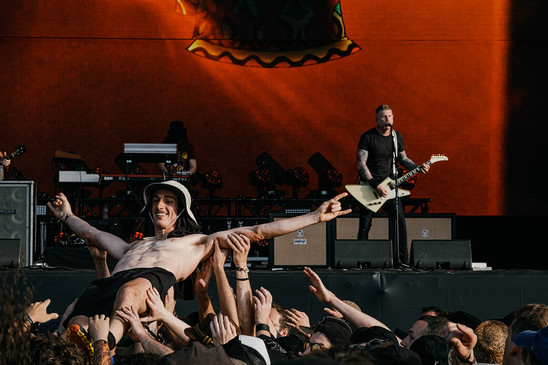 France, Clisson, 2022-06-17. 15th edition of Hellfest, the famous metal festival back after 2 years of postponement, for an exceptional double edition. Photography by Maxime Gruss / Hans Lucas.France, Clisson, 2022-06-17. .15eme edition du Hellfest, le celebre festival de metal de retour apres 2 ans de report, pour une double edition exceptionnelle. Photographie de Maxime Gruss / Hans Lucas.