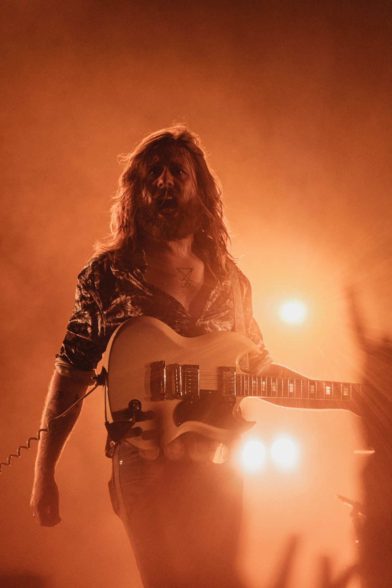 France, Clisson, 2022-06-25.  Kadavar. 15th edition of Hellfest, the famous metal festival back after 2 years of postponement, for an exceptional double edition. Photography by Maxime Gruss / Hans Lucas.France, Clisson, 2022-06-25. Kadavar. 15eme edition du Hellfest, le celebre festival de metal de retour apres 2 ans de report, pour une double edition exceptionnelle. Photographie de Maxime Gruss / Hans Lucas.