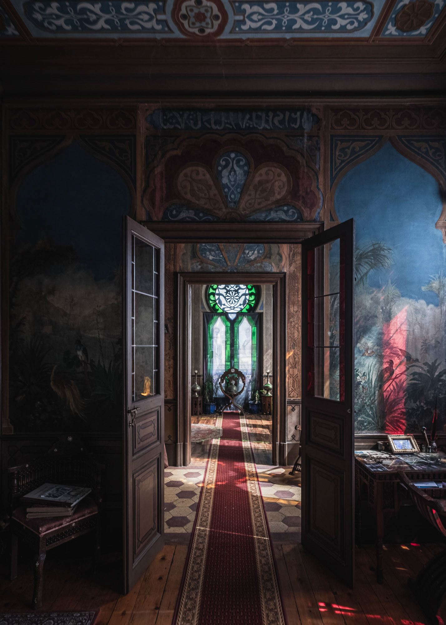 France, Saint-Martin-le-Vinoux, 2022-05-10. La Casamaures, classified as a historical monument, is a neo-Moorish villa built in the 19th century by Joseph Jullien, known as Cochard, and saved in extremis from ruin. Selected for the show Le Monument prefere des francais. Photograph by Maxime Gruss / Hans Lucas.France, Saint-Martin-le-Vinoux, 2022-05-10. La Casamaures, classee monument historique, villa neo-mauresque construite au XIXe siècle par Joseph Jullien dit Cochard et sauvée in extremis de la ruine. Selectionee pour l emission Le Monument prefere des francais. Photographie de Maxime Gruss / Hans Lucas.