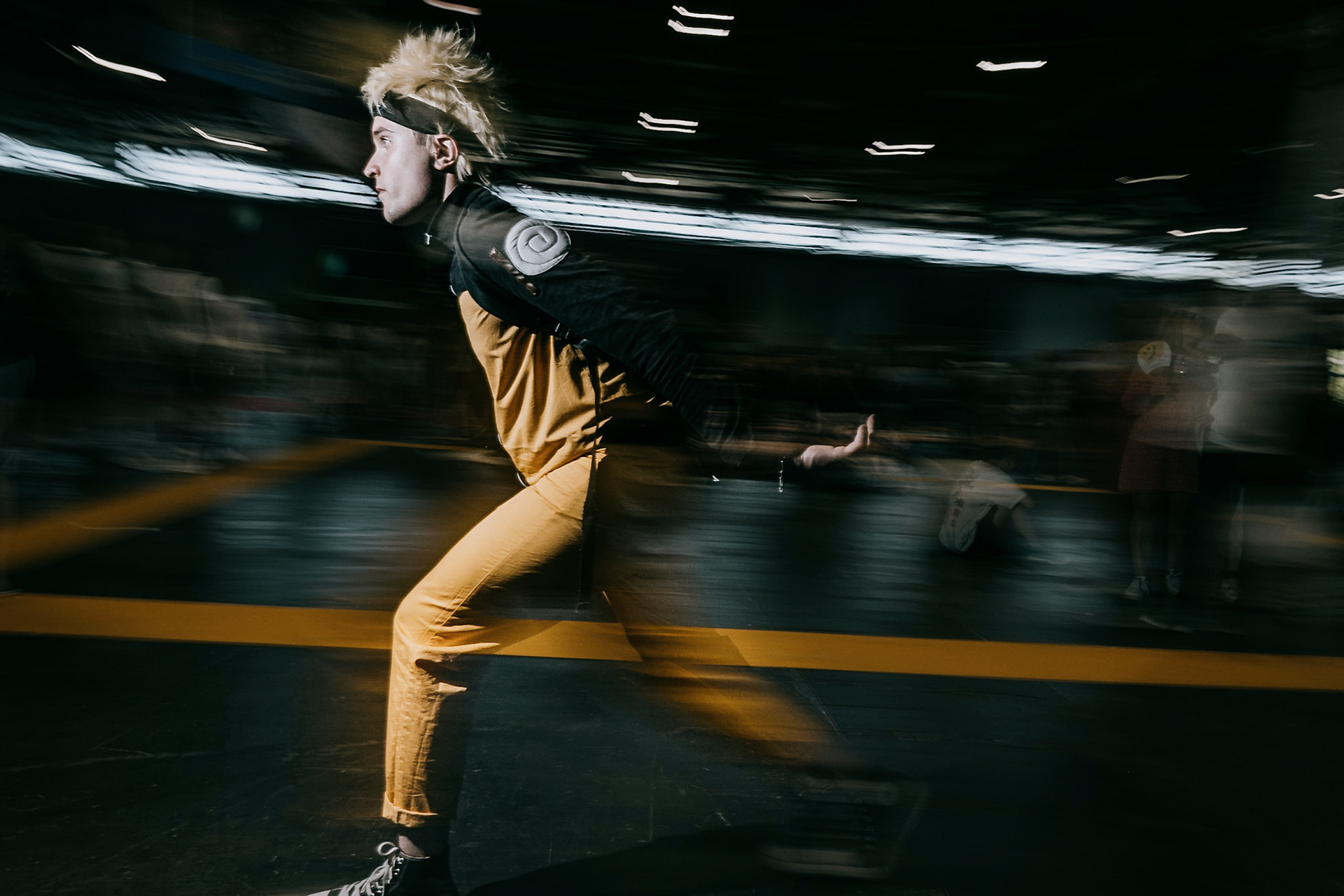 France, Paris, 2022-07-17. Naruto doin a "Naruto run".Japan expo in Paris Nord Villepinte from July 14 to 17, 2022. Photograph by Maxime Gruss / Hans Lucas.France, Paris, 2022-07-17. Naruto fait un "Naruto run". Salon Japan expo a Paris Nord Villepinte du 14 au 17 Juillet 2022. .Photographie de Maxime Gruss / Hans Lucas.