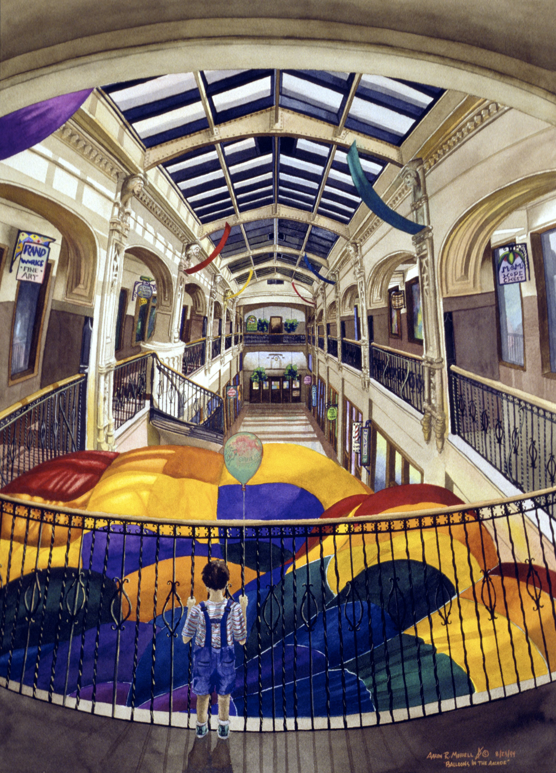 "Balloons in the arcade" Watercolor