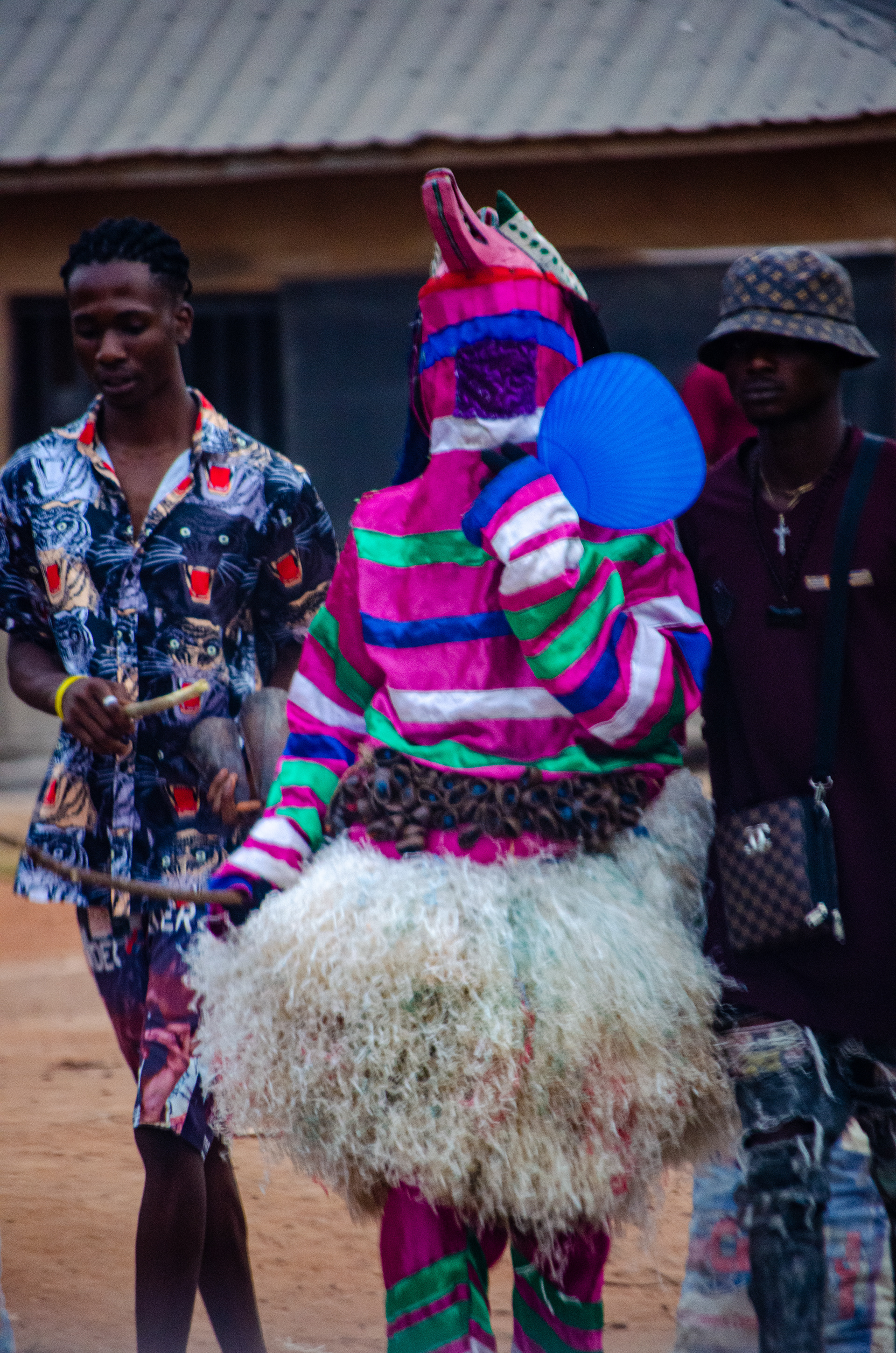 Most masquerades move in packs of people playing music called Ogene.