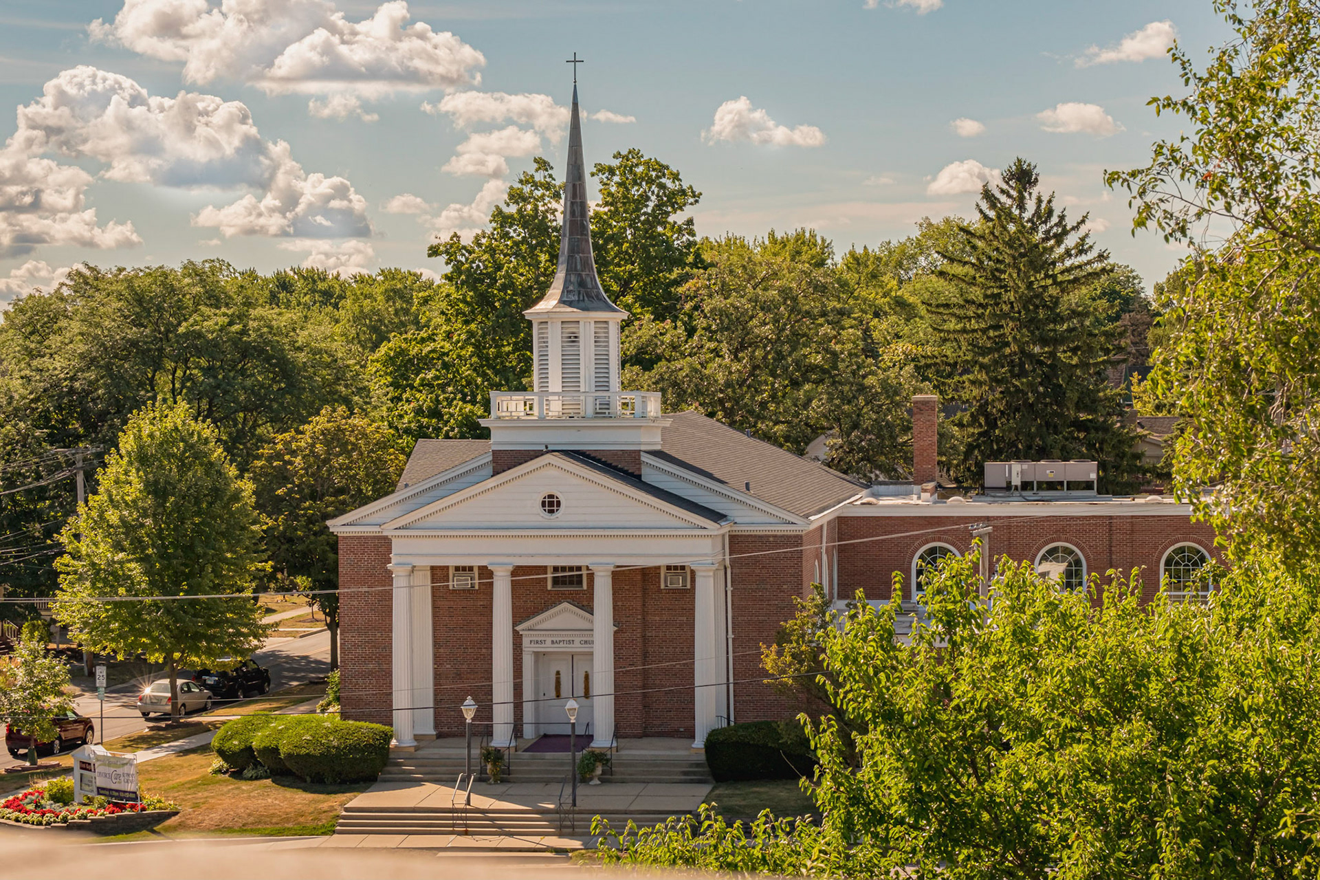 First Baptist Church - Downers Grove - Notice wires and utility poles