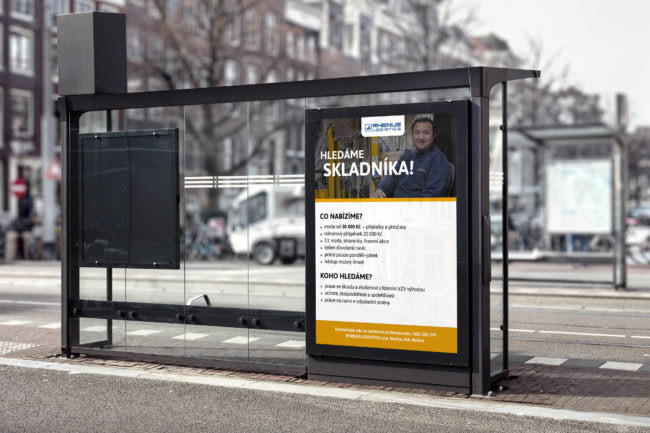 Striking large-format advertisement created for glass panel installation – designed for high visibility and strong visual impact in public space.
