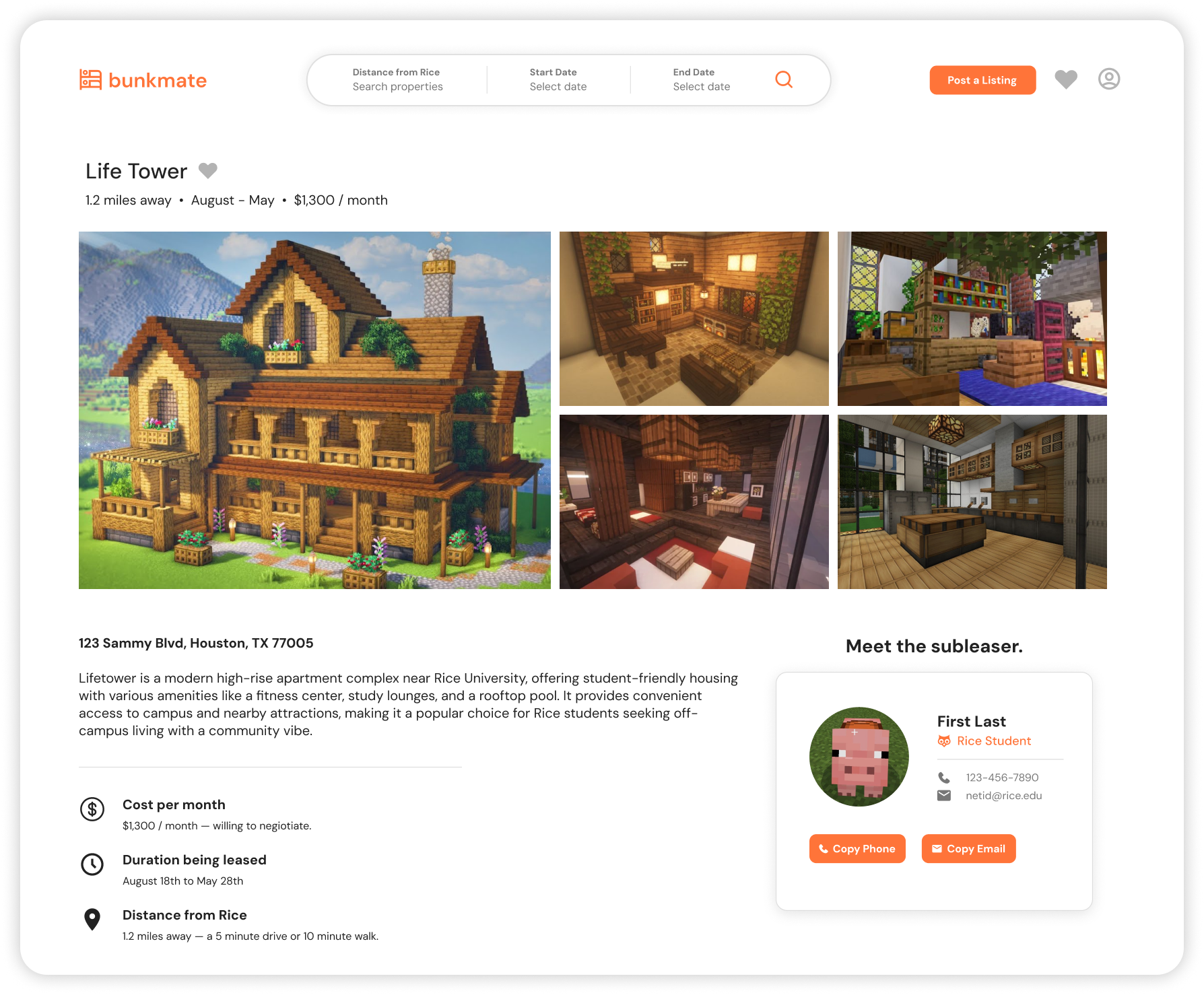 Connect with potential roommates or subleasers