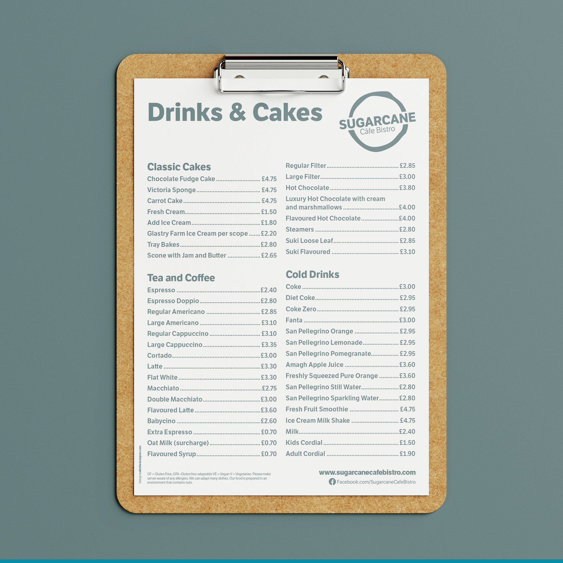 Sugarcane Cáfe Bistro Drinks & Cakes Menu