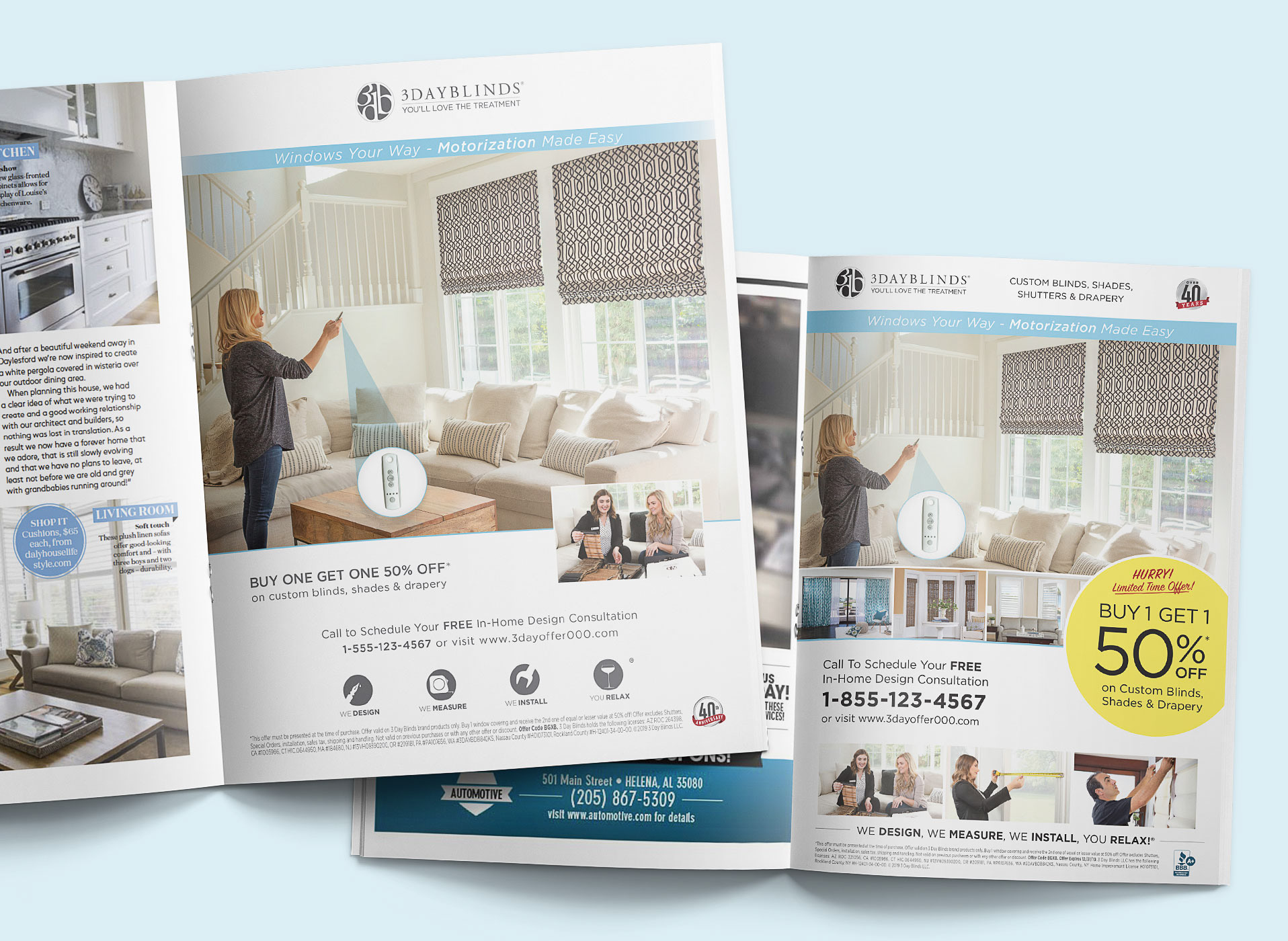 Magazine Ad on the Left & Shared Mail Coupon Book Ad on the Right