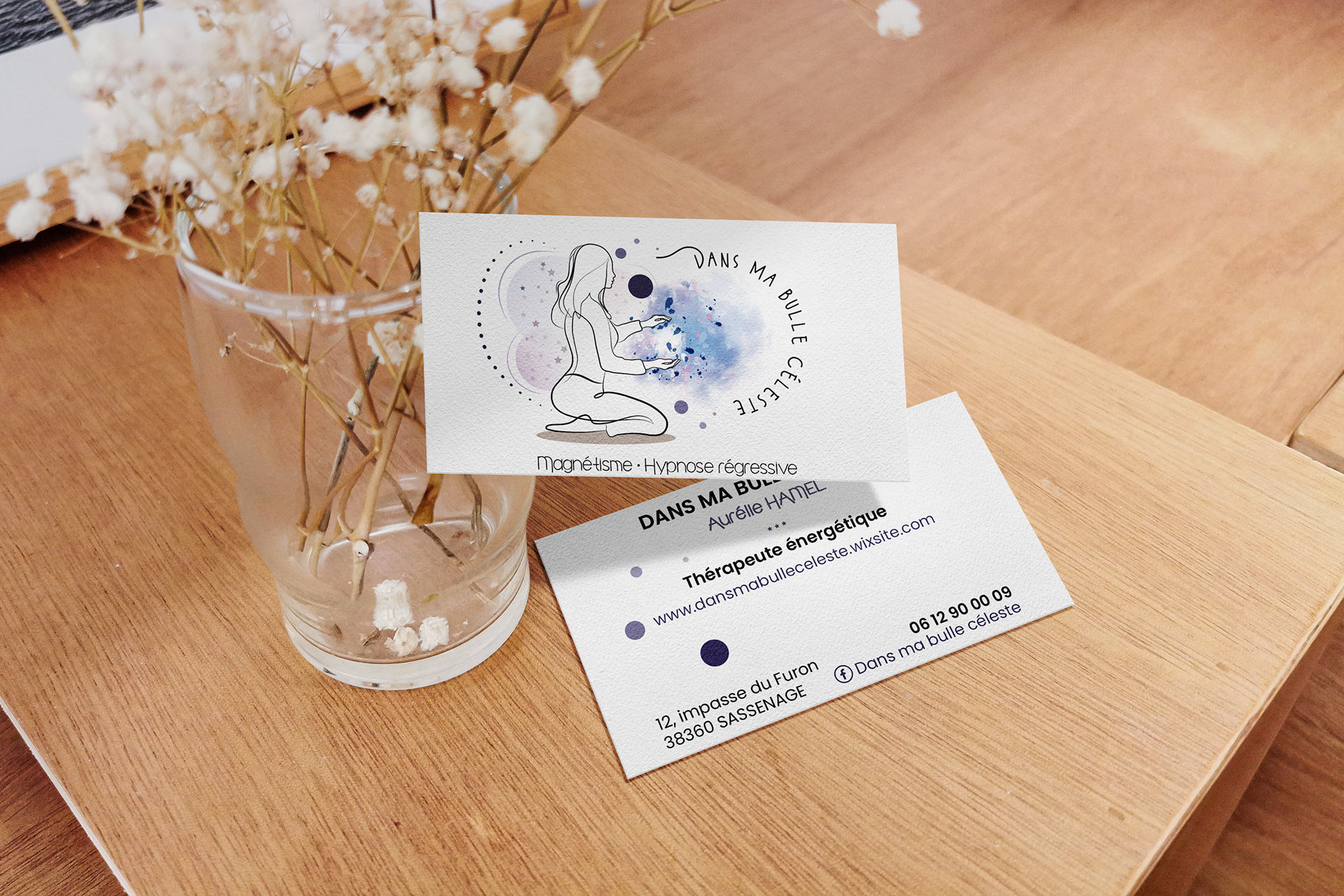 Création de l'identité visuelle de "Dans ma bulle céleste" : logo, cartes de visite, kakémono