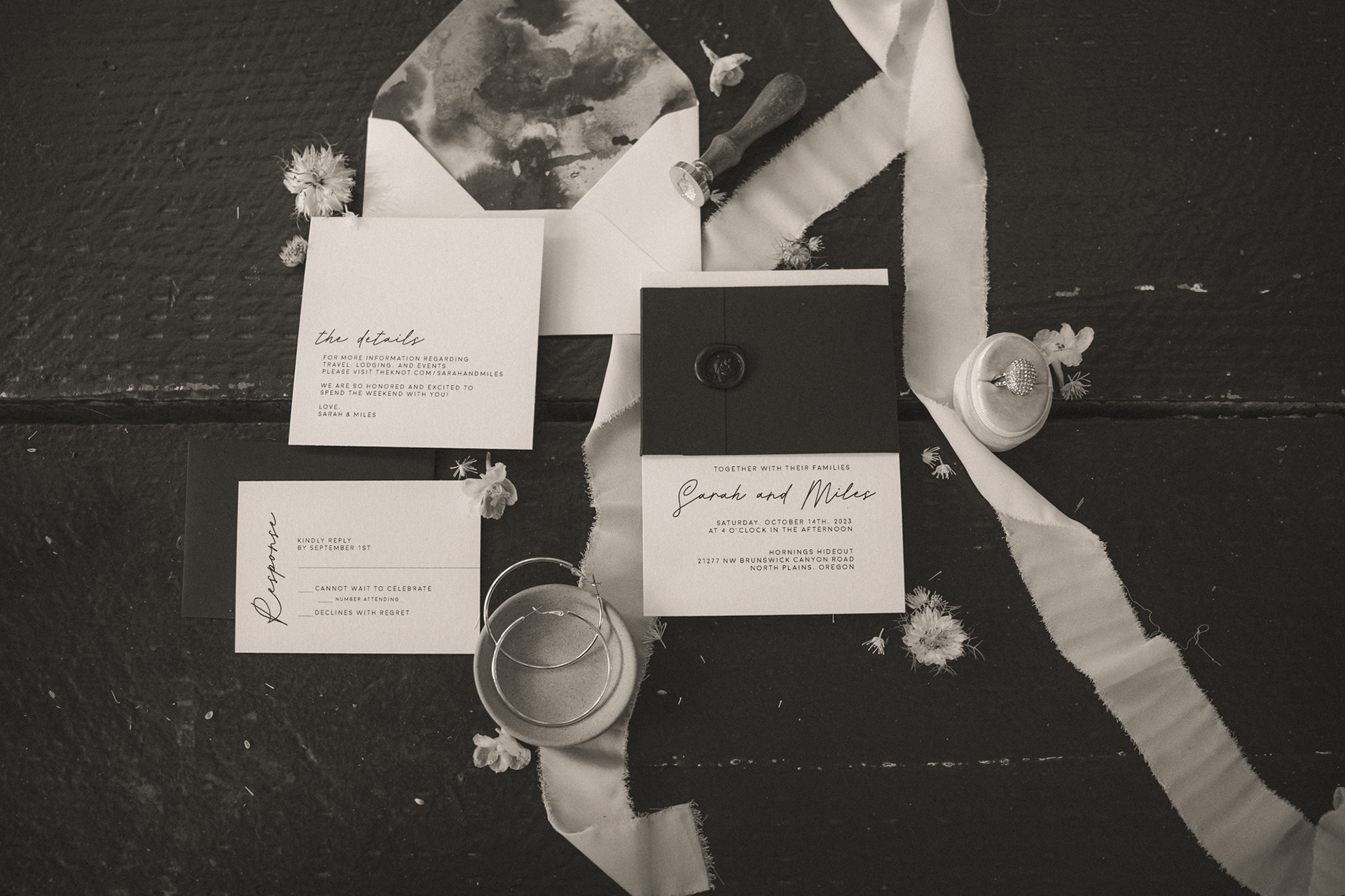 Sarah and Miles Invitation Flat lay. Photo by Joy + Sol Photography.