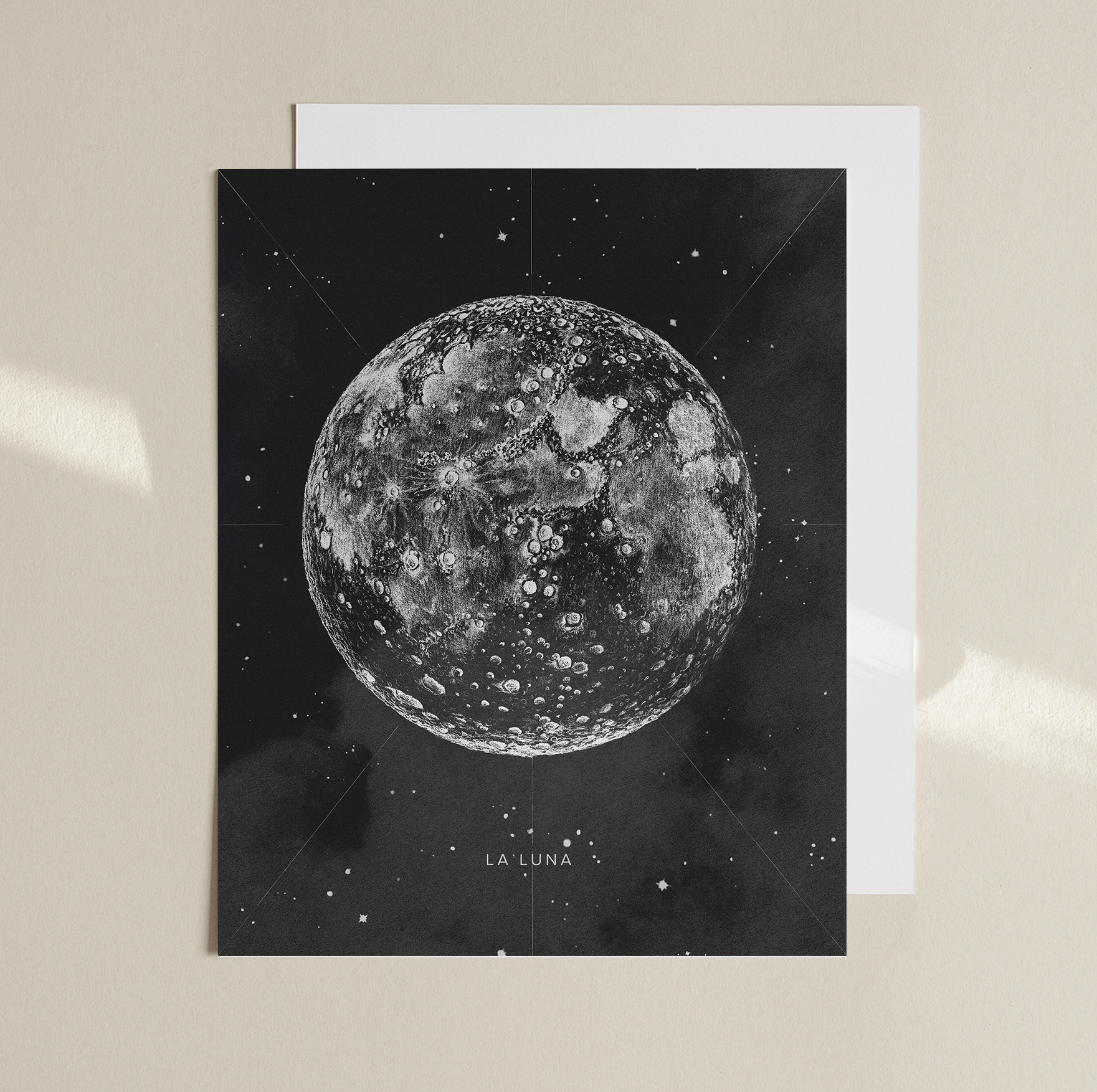"La Luna" - hand drawing of moon and digital painting of all