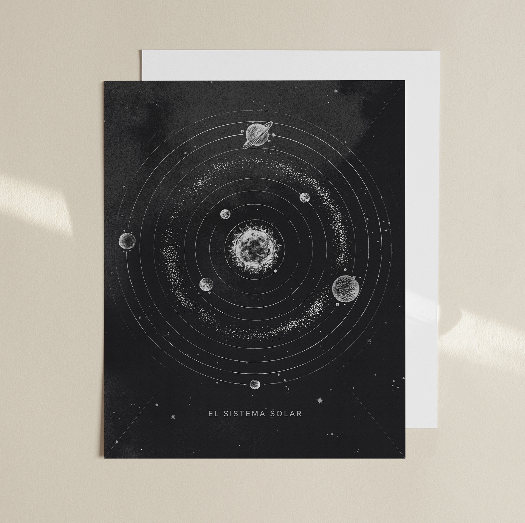 "Solar System" - hand drawing of moon and digital painting of all