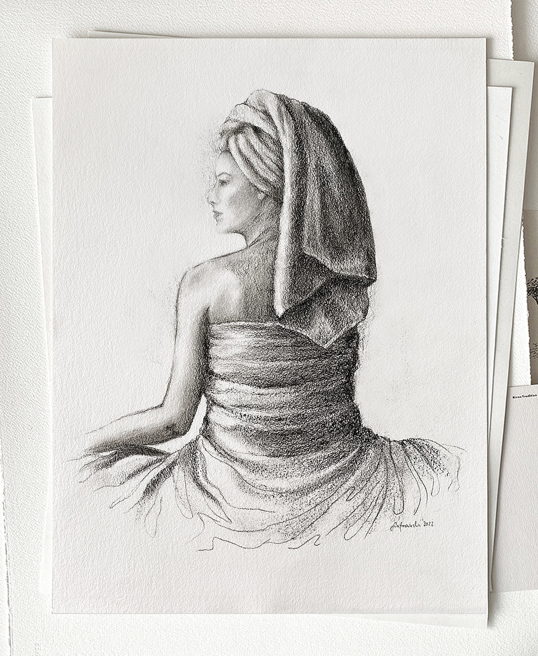 "Long day" 2022 - charcoal on textured art paper