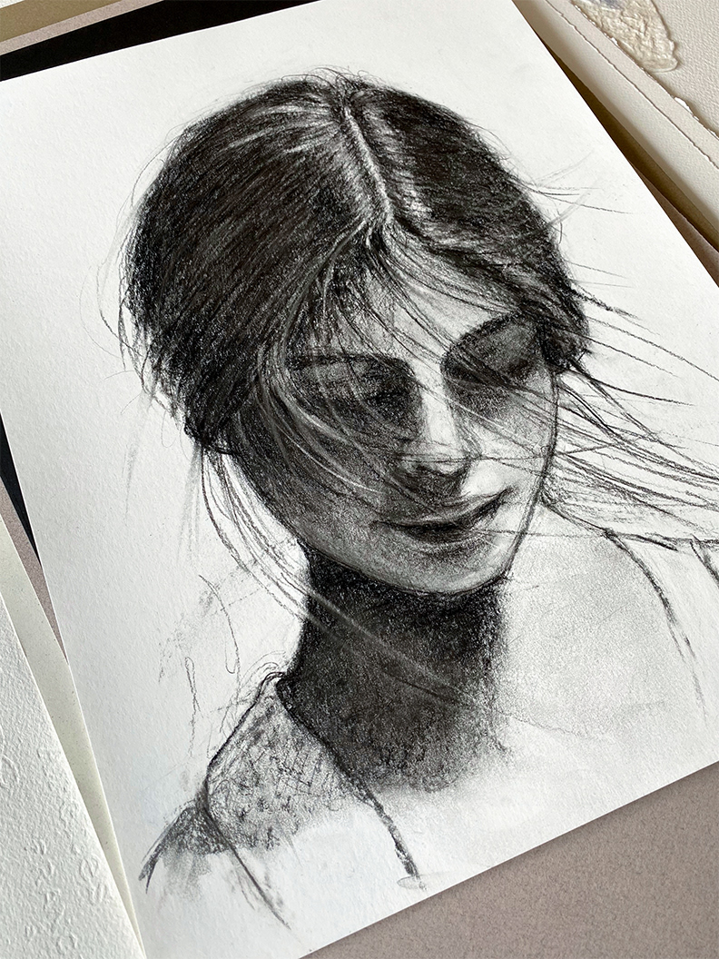"Summer breeze" 2022 - charcoal on textured art paper,