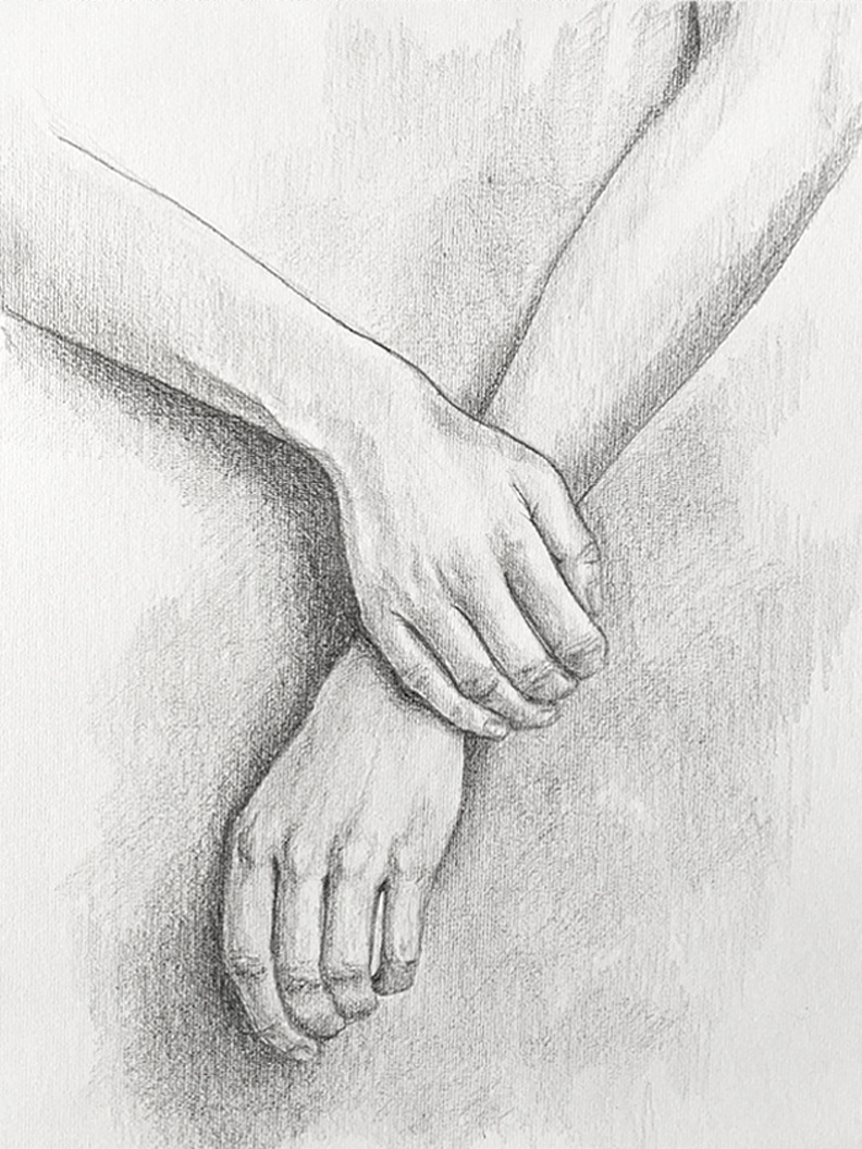 "Hands" 2022 - pencil on textured paper