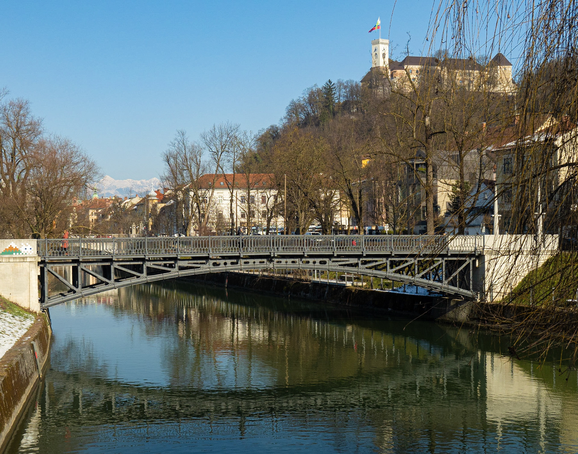 Hradeckega Bridge with Castle and Alps