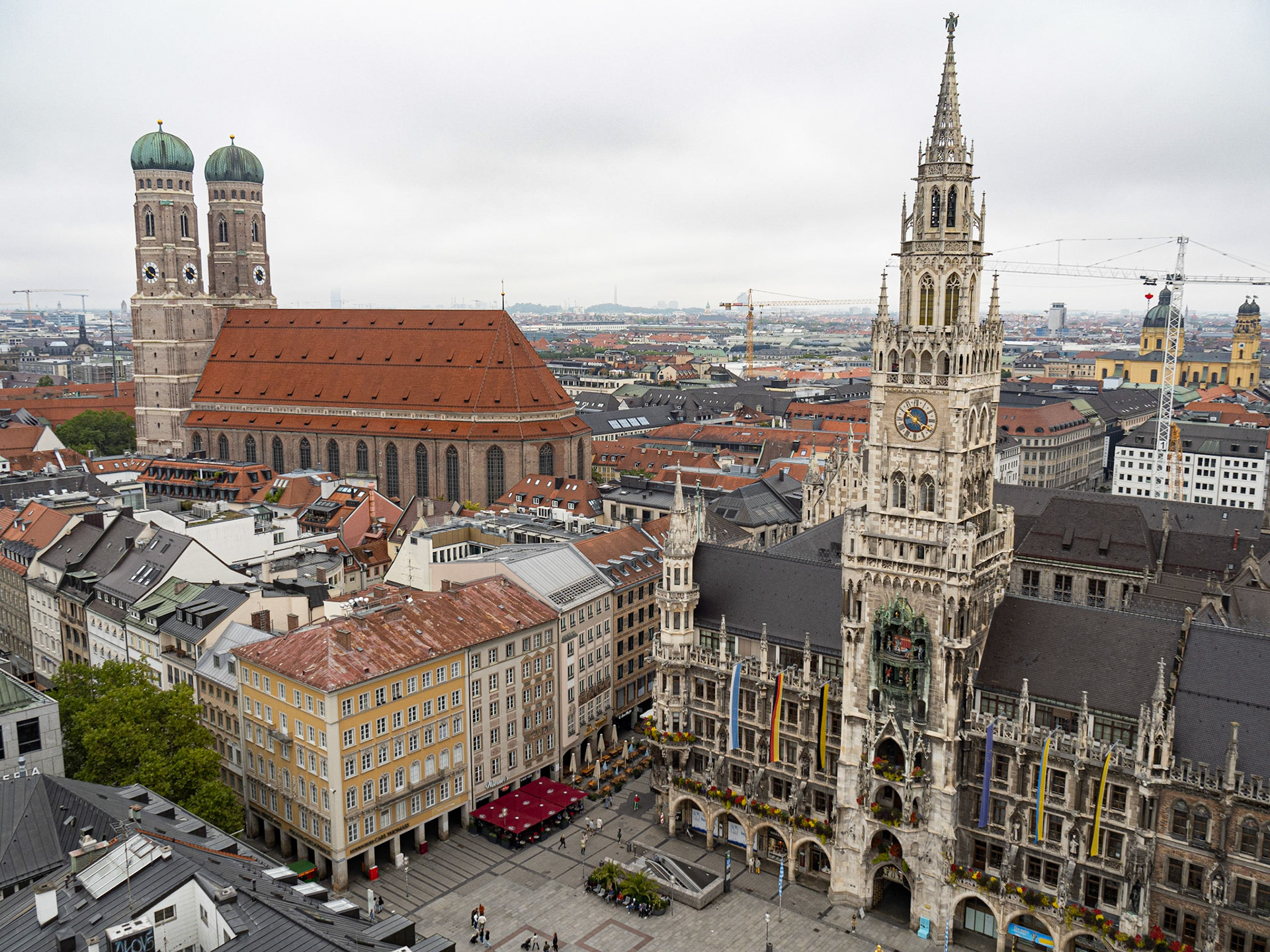 Marienplatz (St Mary's Square) with the Rathaus (Town Hall) and Frauenkirche (Church of Our Lady)