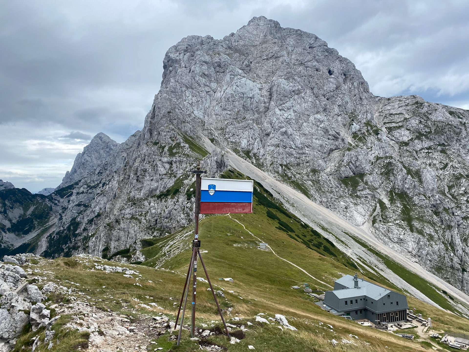 Slovenian Flag and Hut on Kamnik Saddle