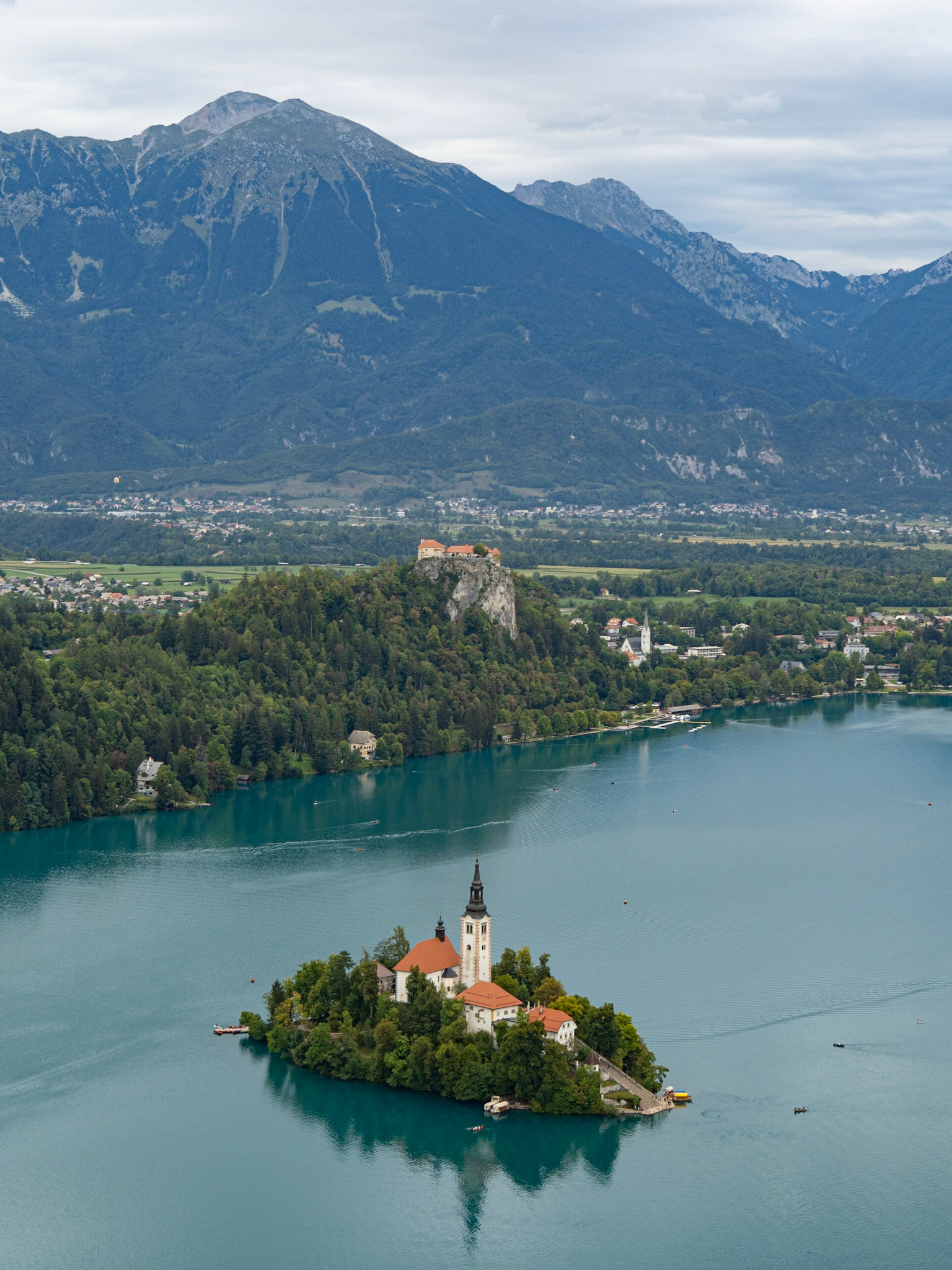 Lake Bled Island, Castle, and Mountains