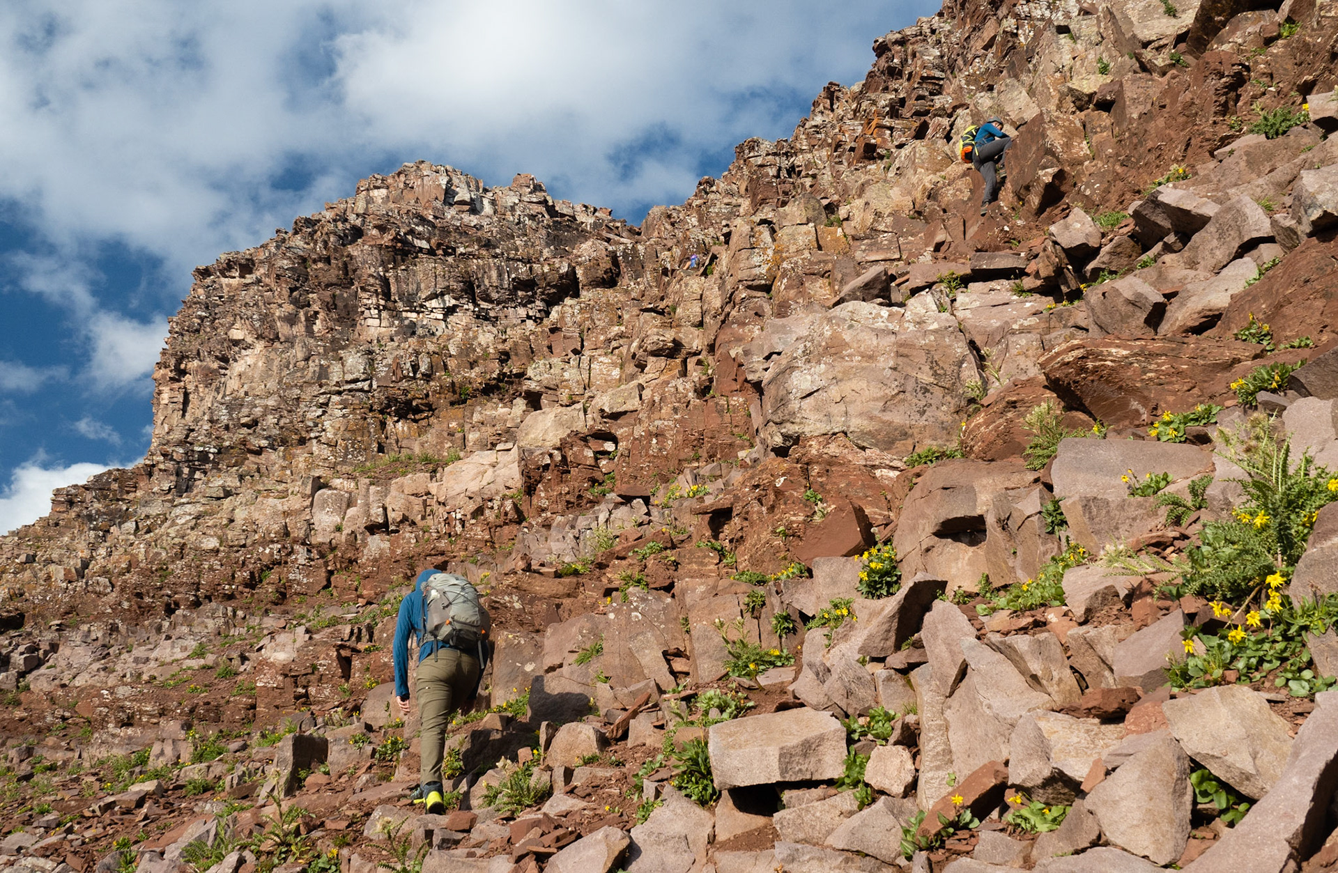 Mike &amp; Connor Working Up the Rock (North Maroon)
