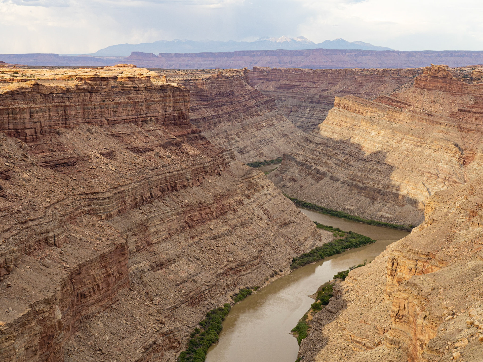The confluence of the Green and Colorado Rivers with the La Sals