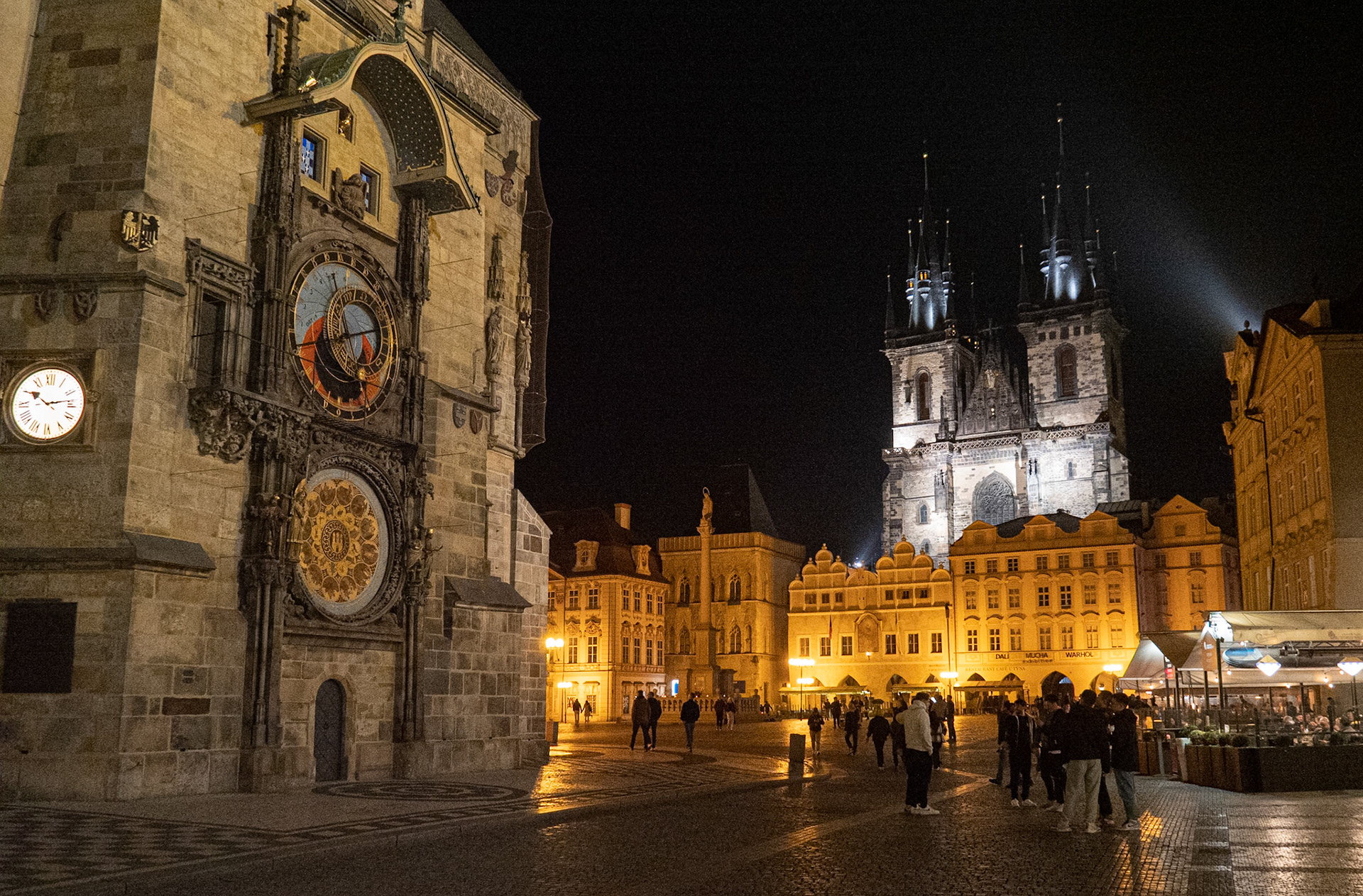 Old Town Square at Night, with the Astronomical Clock and Church of Our Lady before Týn