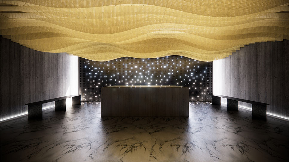 golden waves installation tuve hotel design tati studio hong kong hk